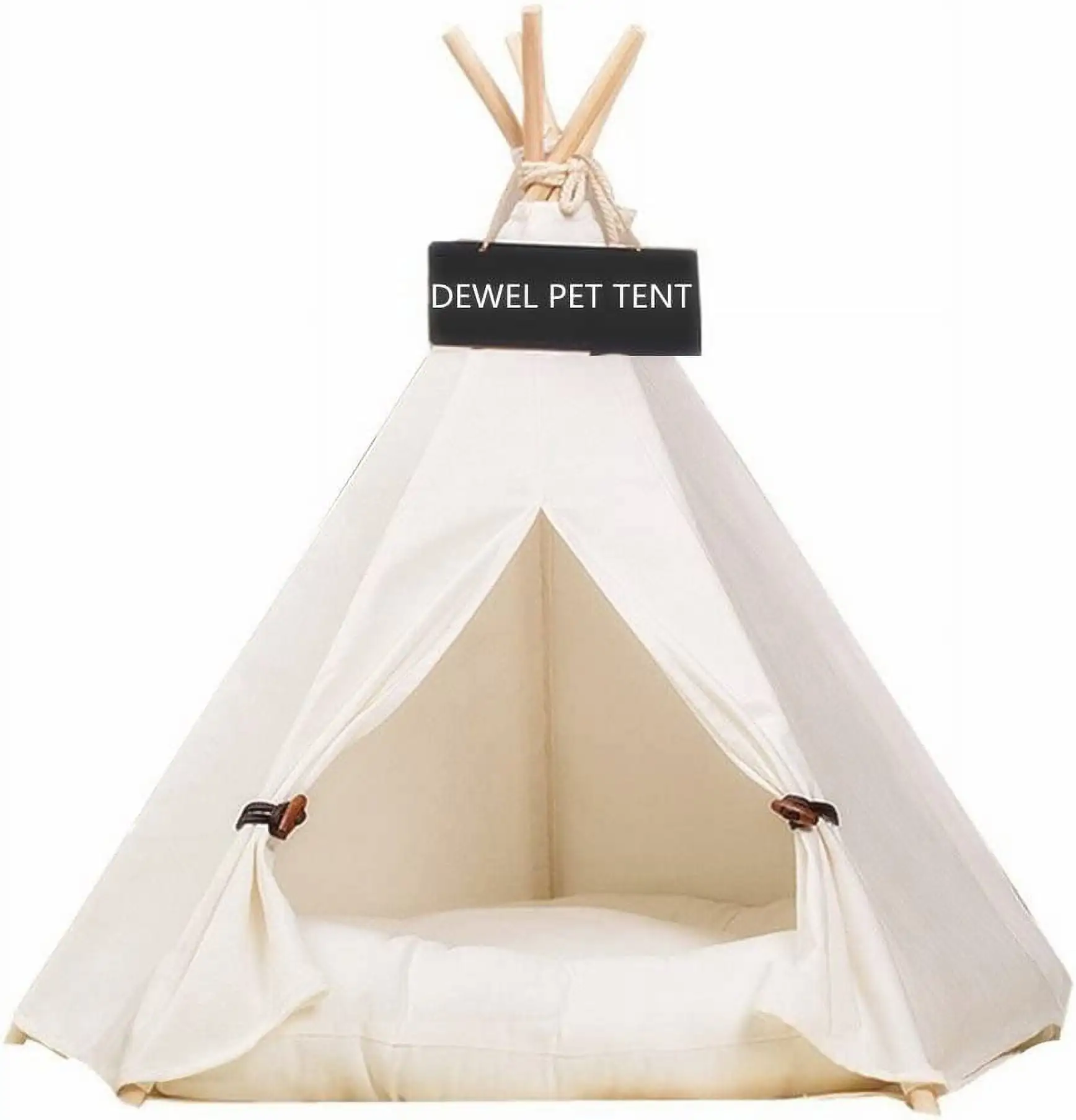 DEWEL Cat Tent Pet Teepee Pet House Pet Private Cabin House.White.Wooden.24 x 20 inch.Christmas Gift for Dog Cat (Without Cushion)