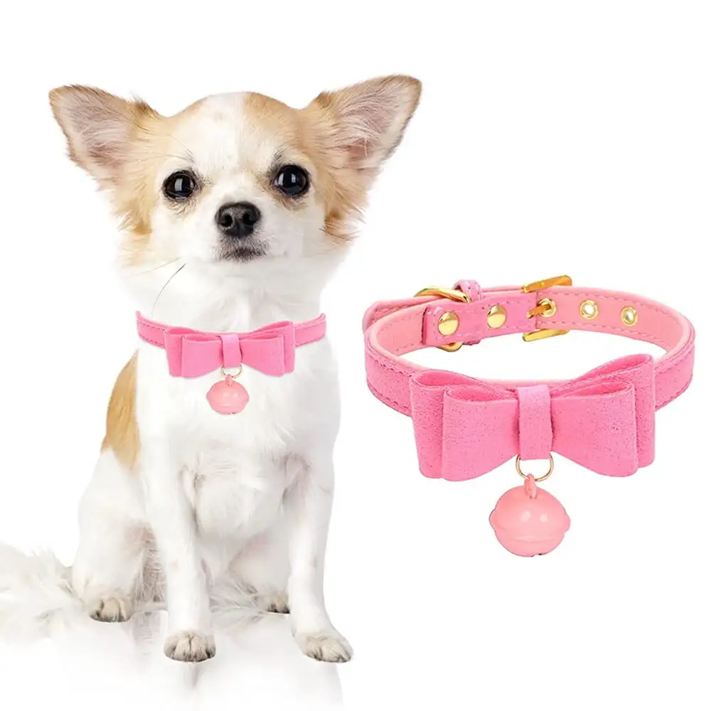 DIFOST Collar. Dog Collar with Bowtie for Small Dogs. Extra Small Dog Collar with Bell. 1 Pack XSmall Dog Collar Female. Pet Puppy Leather Collars