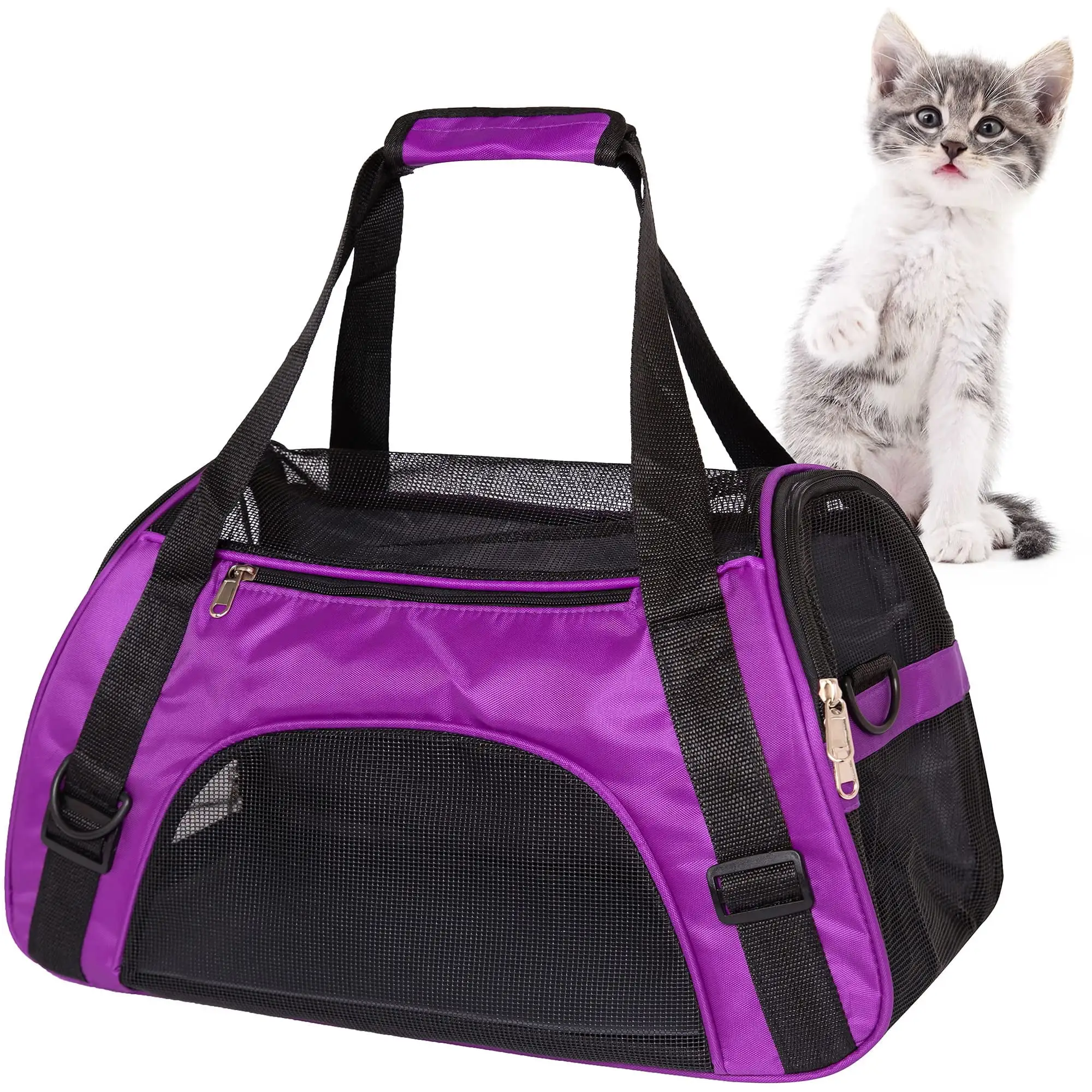 DISEN Cat Carrier Soft Pet Carrier.Pet Carrier Airline Approved Cat Carriers & Dog Carriers for Small Dogs.Breathable Mesh Travel Portable Bag & Pet Carrier for Cat.Purple