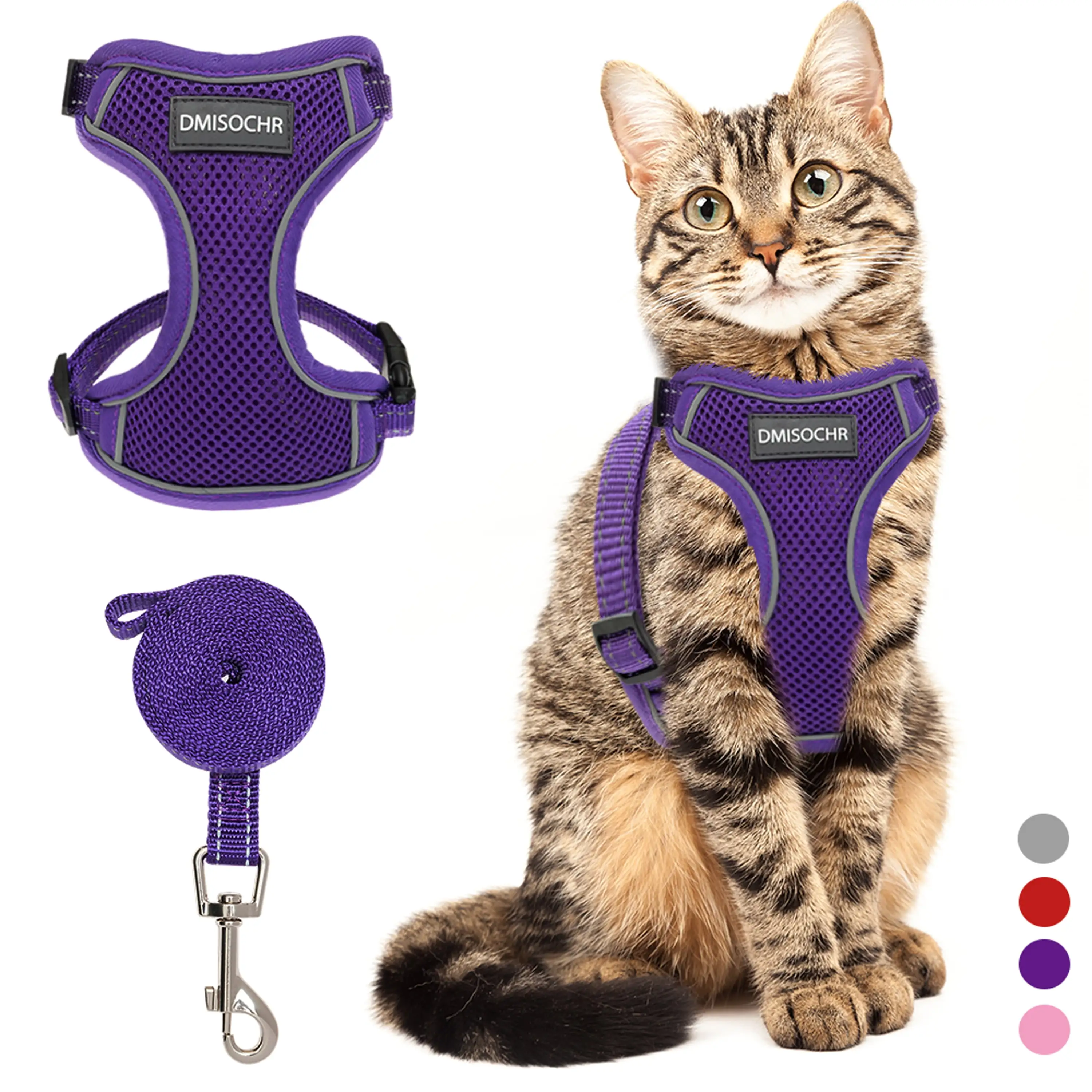 DMISOCHR Cat Harness - Escape Proof Reflective Cat Harness and Leash for Small to Large Cats. Puppy. Small Dog - Adjustable Mesh Breathable Pink Cute Cat Harness for Walking Training Hiking