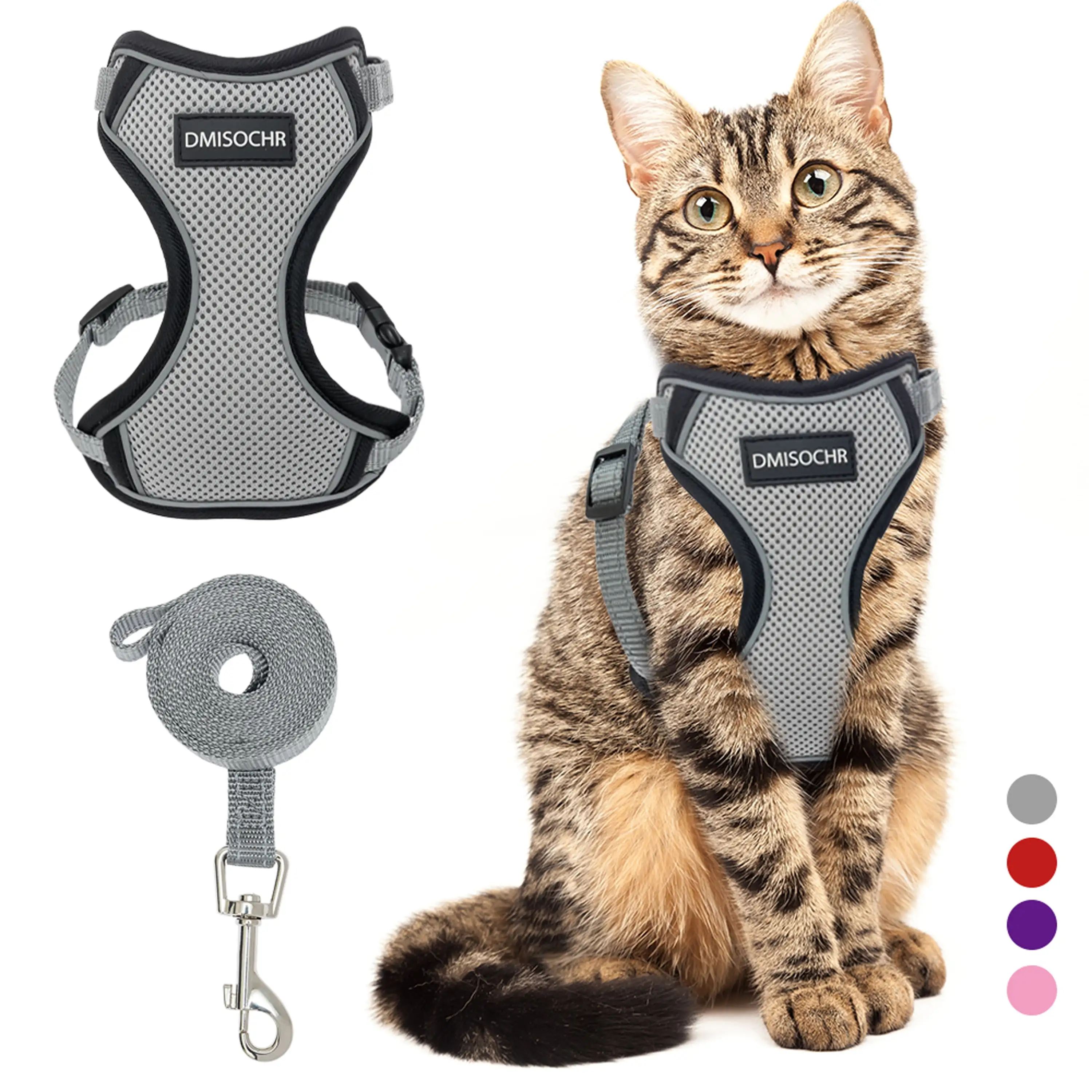 DMISOCHR Cat Harness - Escape Proof Reflective Cat Harness and Leash for Small to Large Cats. Puppy. Small Dog - Adjustable Mesh Breathable Pink Cute Cat Harness for Walking Training Hiking