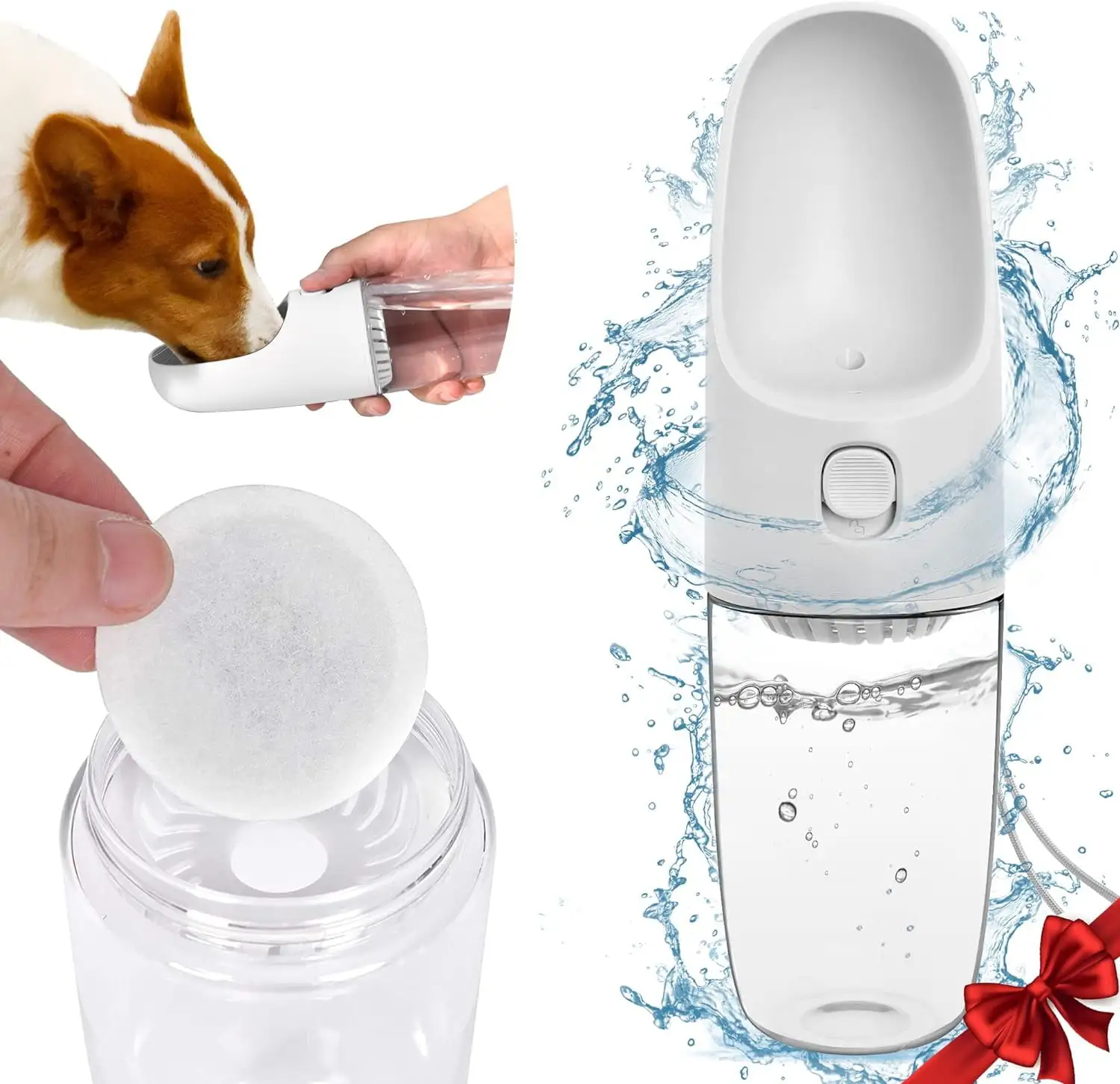 DOGNESS Dog Water Bottle with Filters. Portable Leak Proof Dog Water Bowl Dispenser with Drinking Feeder for Pets Outdoor Travel. Walking. Hiking. Camping. Food Grade Plastic (10oz.White)