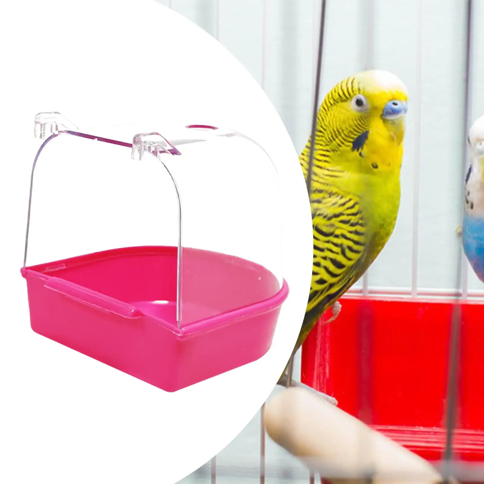 DOLITY Bird Bath Box Bird Bathtub Parrot Bathing Tub for Budgie Parakeets Cockatiel Pink