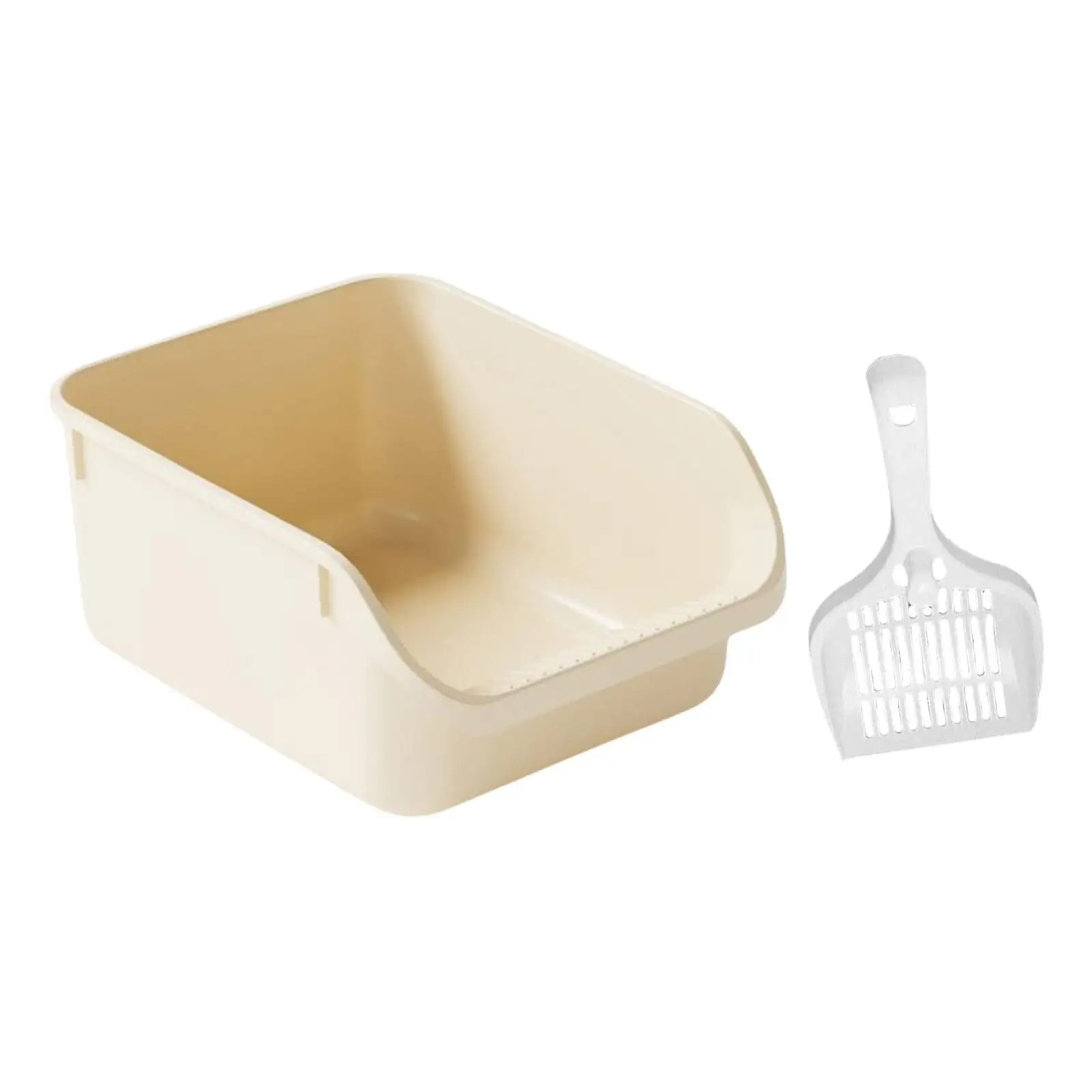 DOLITY Cat Toilet Kitty Litter Pan Bed Sided Cat Toilet Sandbox Semi Beige