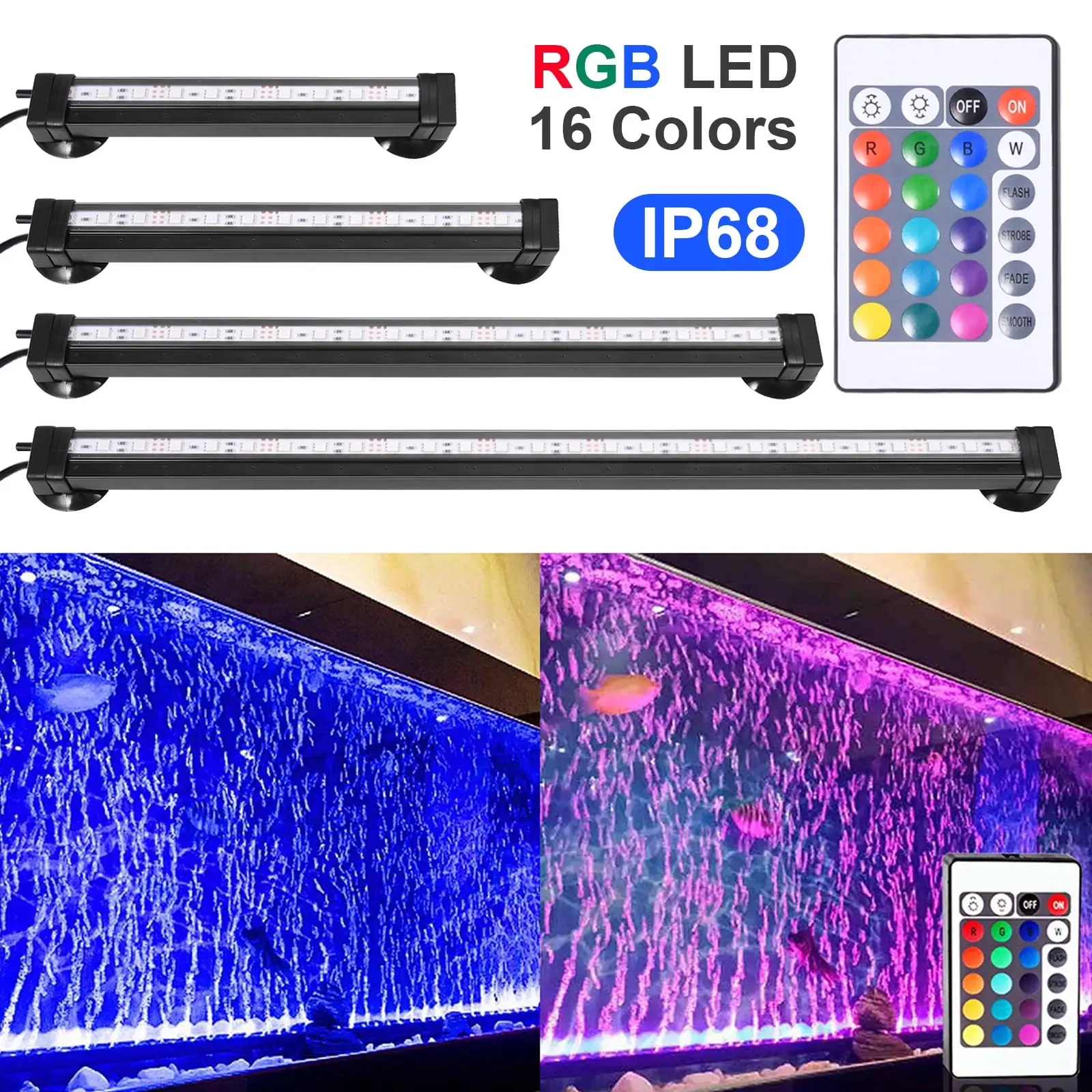 DONGPAI 16CM-61CM LED Aquarium Fish Tank Light RGB Waterproof Air Bubble Lamp with Remote Control LED Light bar Stick