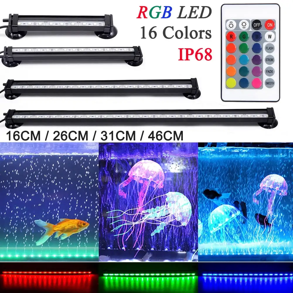 DYstyle 16CM-51CM RGB Waterproof Aquarium 5050 LED Light Remote Control Air Bubble Lamp Fish Tank Light Submersible Light Making Oxygen