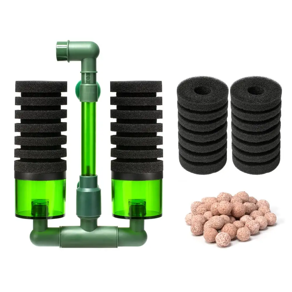 DaToo Aquarium Sponge Filter Fish Tank Foam Filter Quiet Submersible Bio Sponge Filter with 2 Spare Sponges and 1 Bag of Bio Ceramic Media Balls