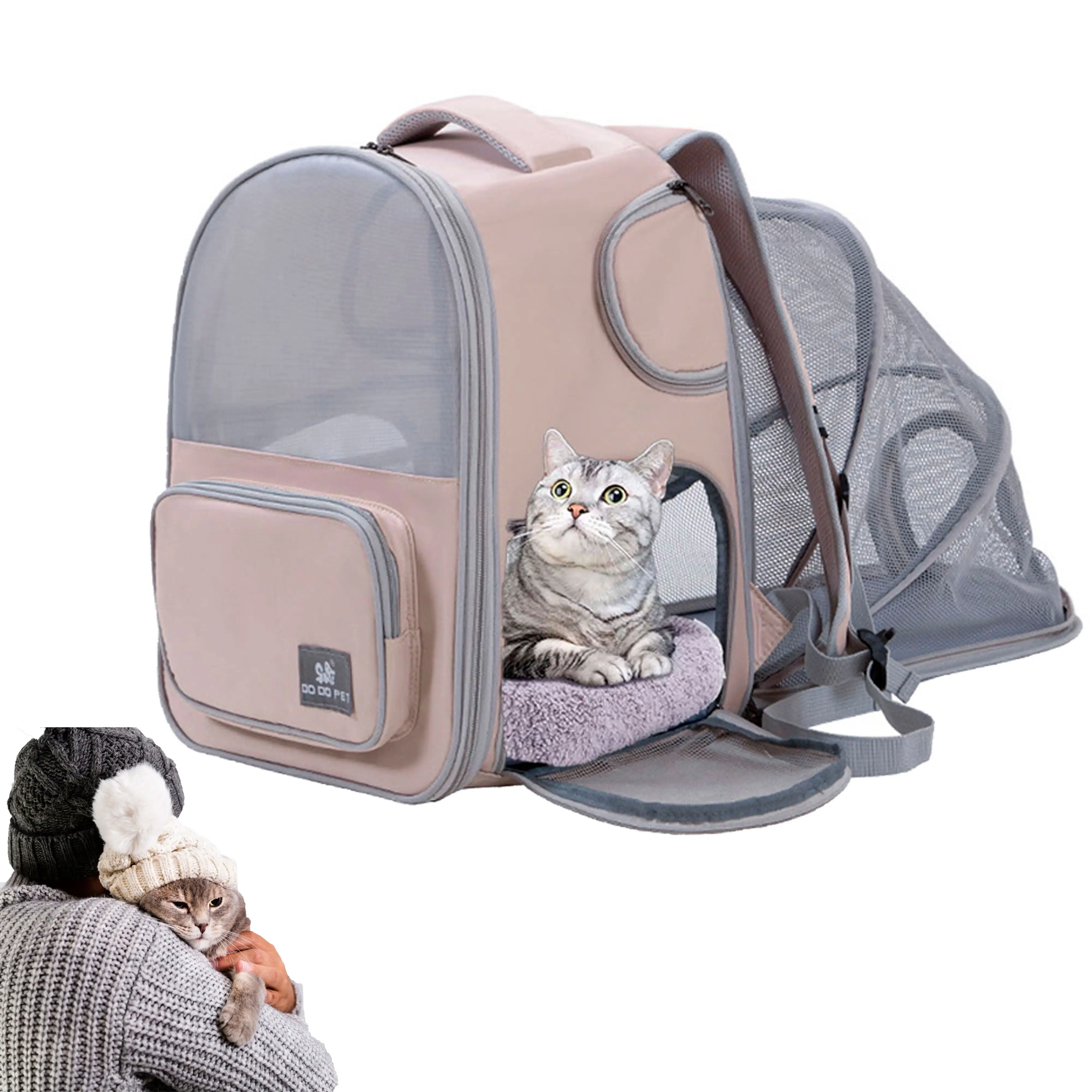 Dcenta Cat Backpack Carrier. Expandable Pet Carrier Backpack with Breathable Mesh for Kitten and Small Dog up to 13 Pounds. Airline Approved Travel Carrier