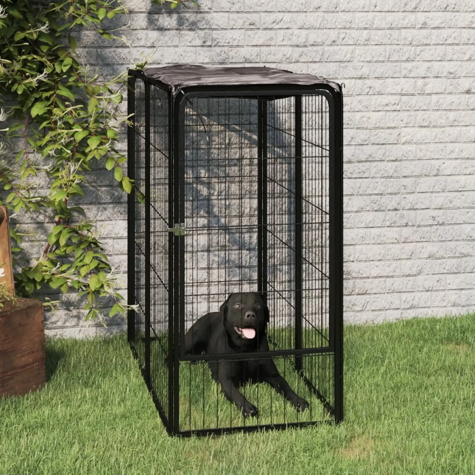 Dcenta Dog Playpen 6 Panels Black 19.7x39.4 Powder-coated Steel