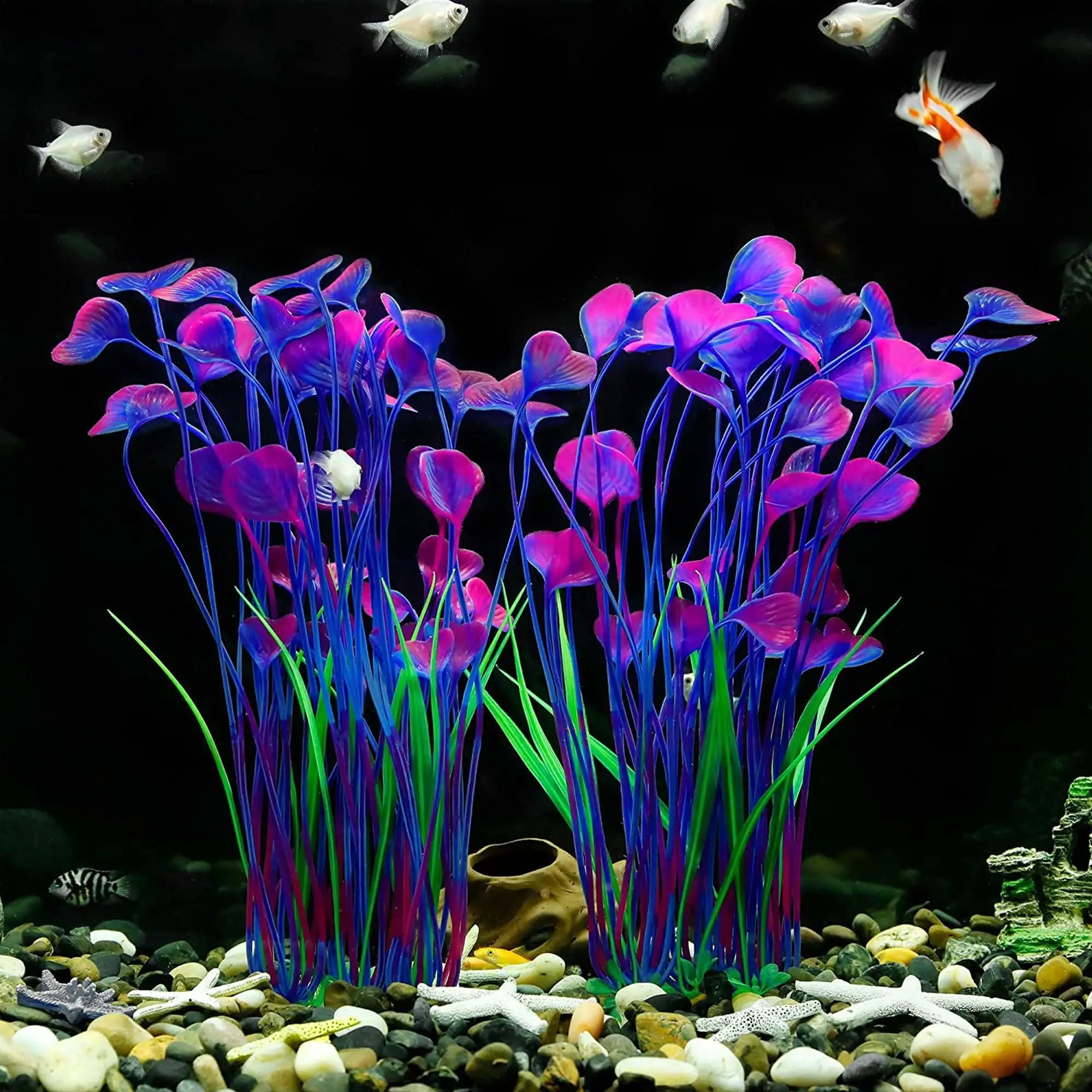 Deago 15.7 Inch Large Aquarium Plants Artificial Plastic Fish Tank Plants Decoration Ornament for Fish. Purple