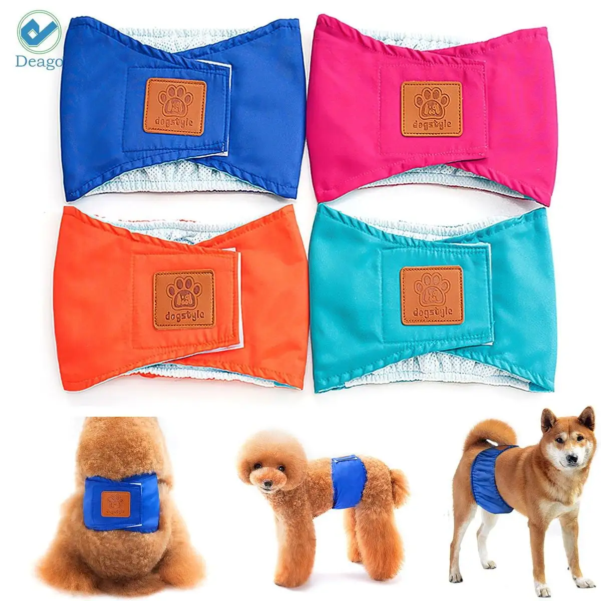 Deago Belly Bands for Male Dogs - Washable Reusable Small Belly Wrap Leakproof Puppy Diapers Nappies (Blue. M)