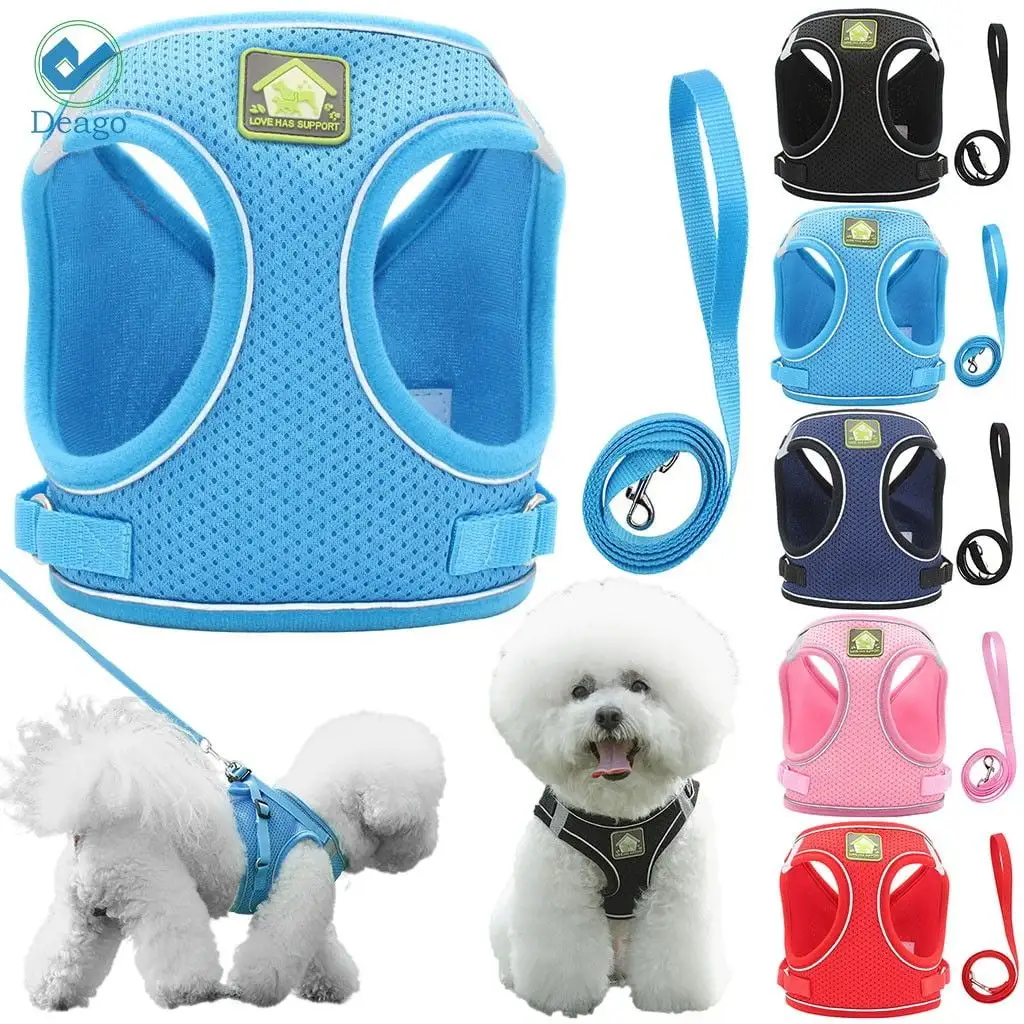 Deago Dog Harness and Leash Set - No Pull Adjustable Reflective Pet Harness with Soft Mesh Nylon Vest for Small Medium and Large Dogs. Cats (XS. Blue)