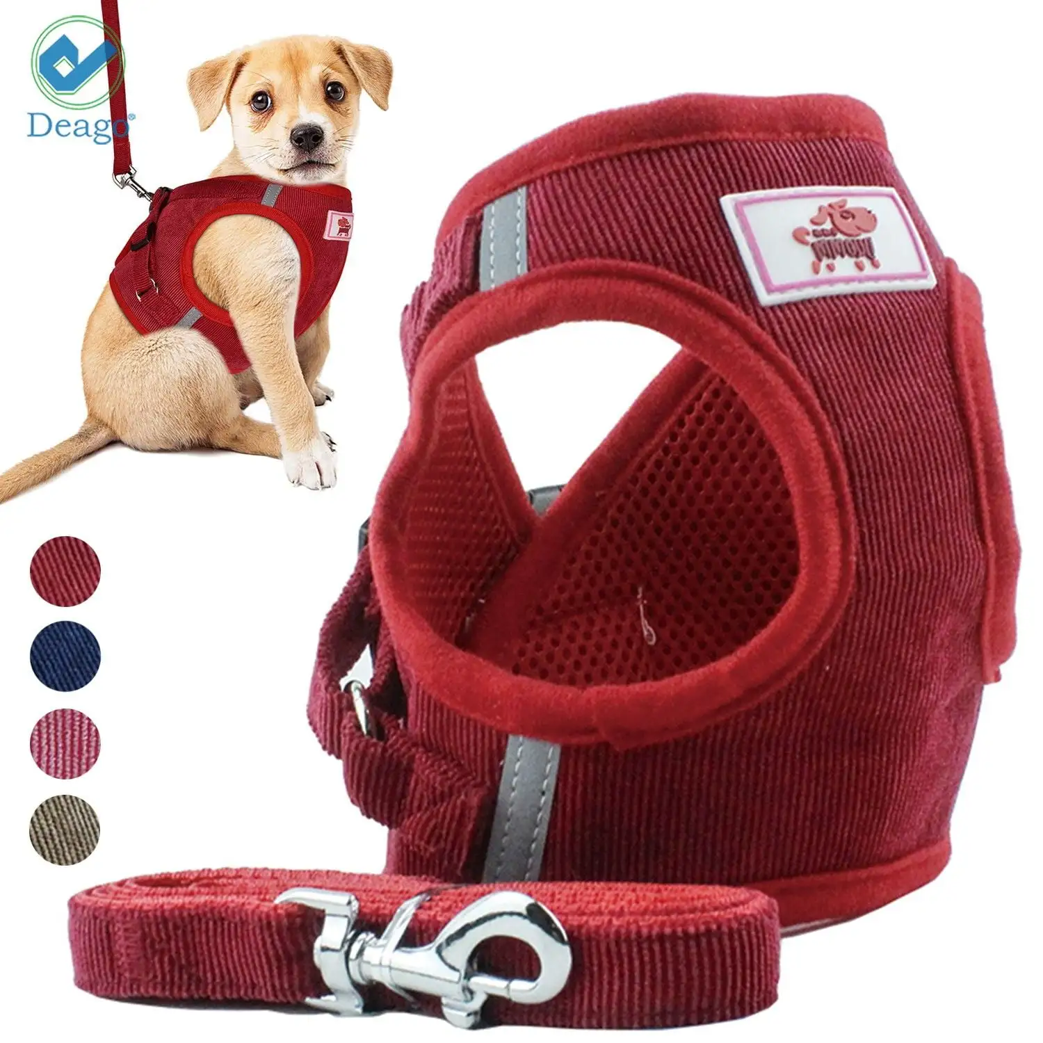 Deago No Pull Dog Pet Harness With Leash Reflective Soft No Choke Easy Control for Small Dog Cat Outdoor Walking Travel (Red. XS)