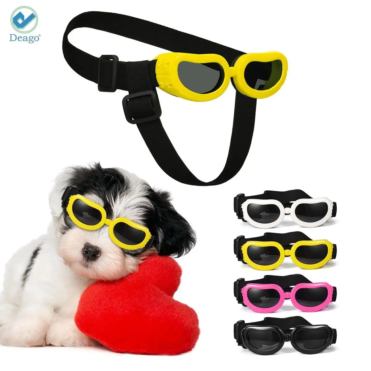 Deago Small Dog Goggles UV Protection Doggy Sunglasses Windproof Pet Glasses for Puppy Cat Eyes Protective (Black)