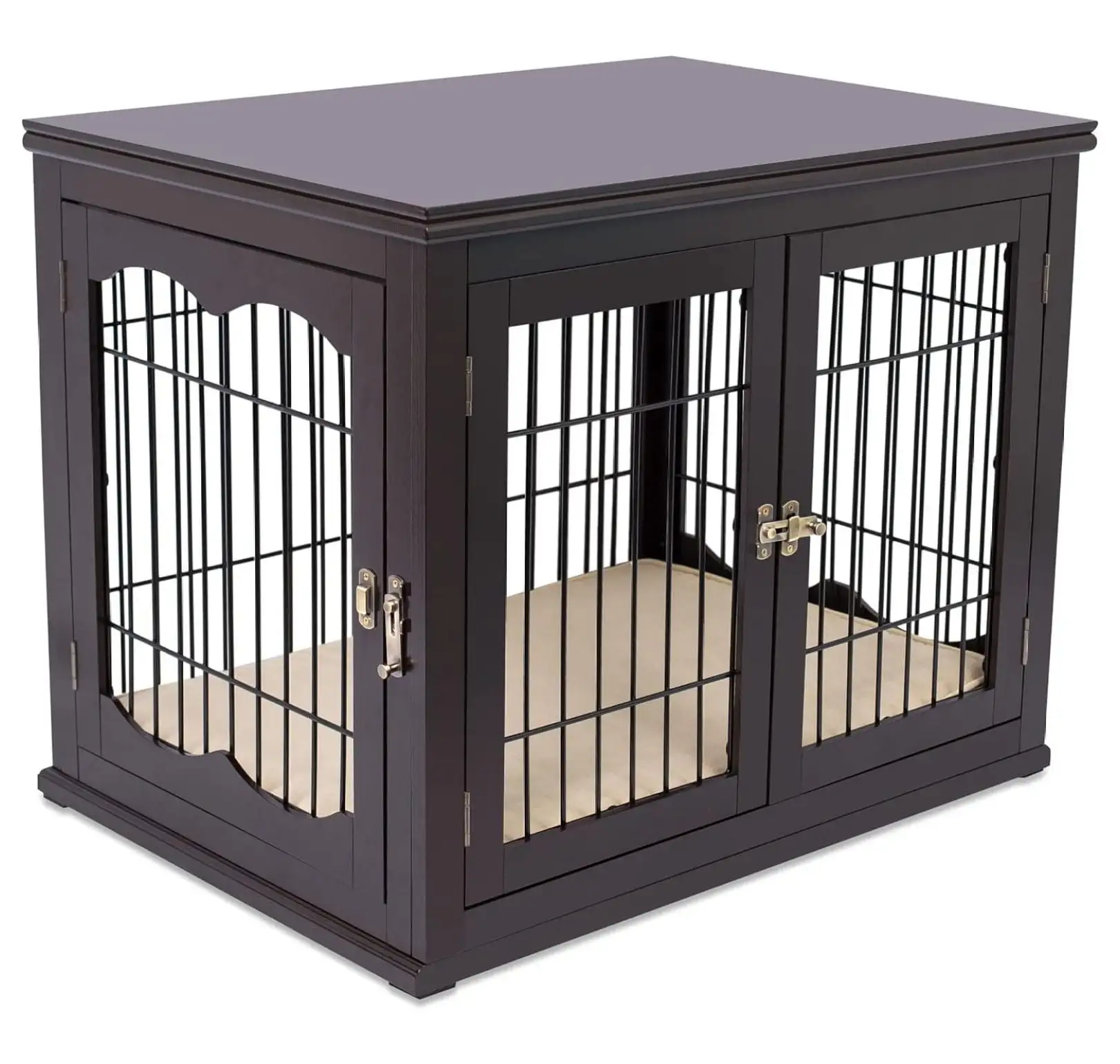 Decorative Dog Kennel with Pet Bed | Small | Fits Small Dogs | Double Door | Indoor Pet Crate Engineered Wood & Wire Furniture House for Dogs| Side Table | Nightstand ?C Espresso