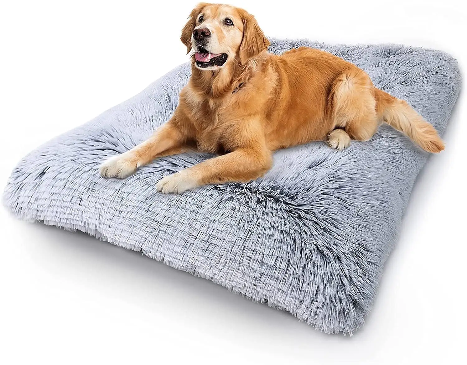 Deluxe Plush Dog Beds for Large Dogs Cats Washable Anti-Slip Pads Medium 35''x23'' Gray