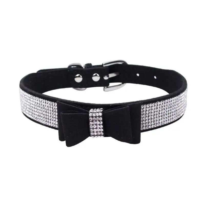 Designice Dog Puppy Pet Collar Rhinestone Crystal Diamond Cat Suede Leather Necklace