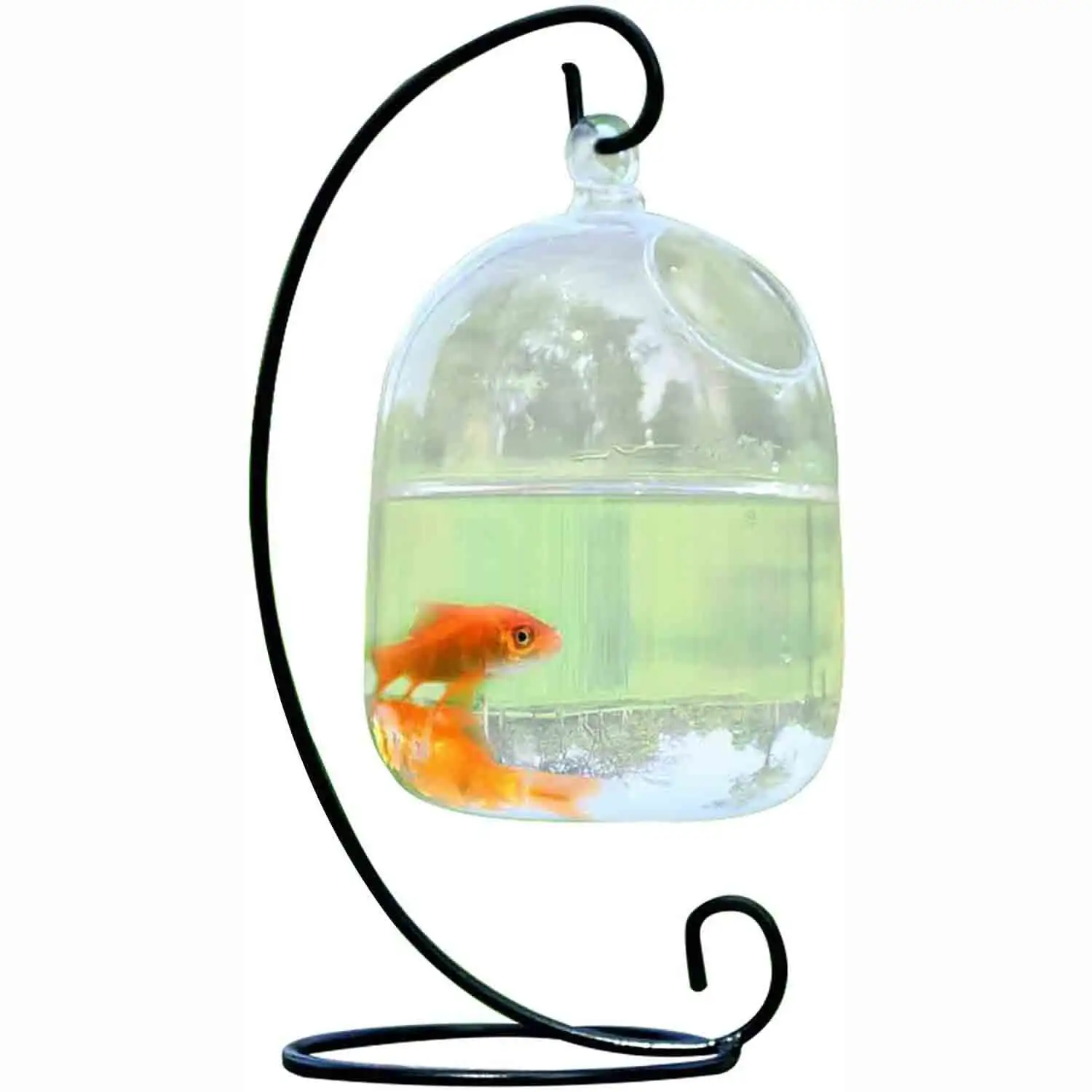 Desk Hanging Fish Tank. Small Glass Betta Fish Bowl Mini Aquarium with Stand. Clear Plant Terrarium for Home Table Top Office Garden Decor