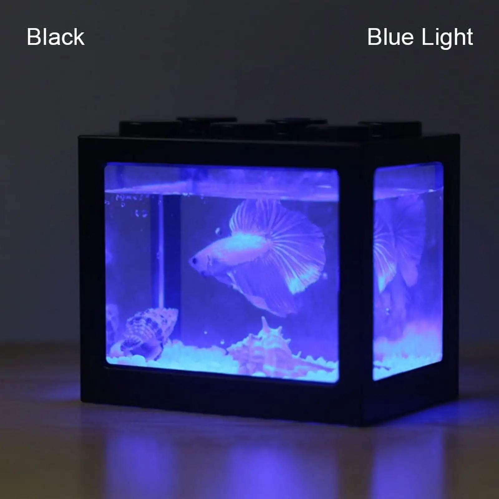 Desktop Mini Fish Tank USB LED Fish Box Aquarium Blocks Stacked for Home Office Desktop Decor