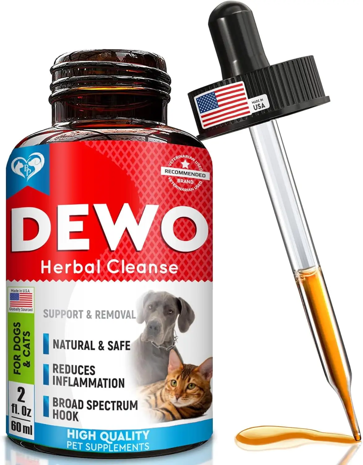 Dewormer for Dogs & Cats - Made in USA - Effective Against Tapeworms Hookworms Roundworms Whipworms - Natural Worm Treatment for Kitten & Puppy - Made in USA