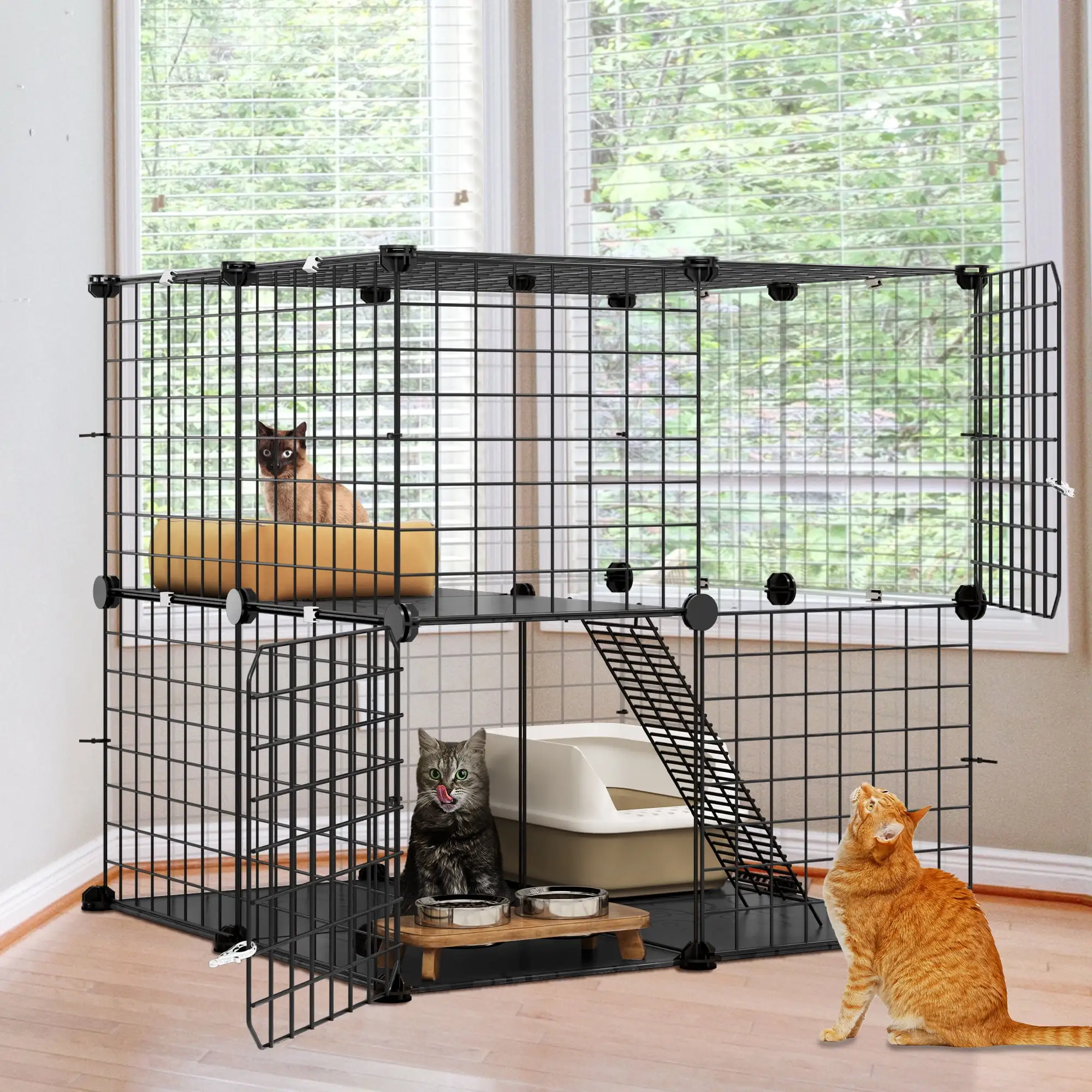 Dextrus 2-Tier Cat Cage.Indoor and Outdoor Pet Cage.DIY Pet Playpen Metal Kennel for 1-2 Cats. Ferrets. Chinchillas. Rabbits. Small Animals. Kittens.Travel and Camping