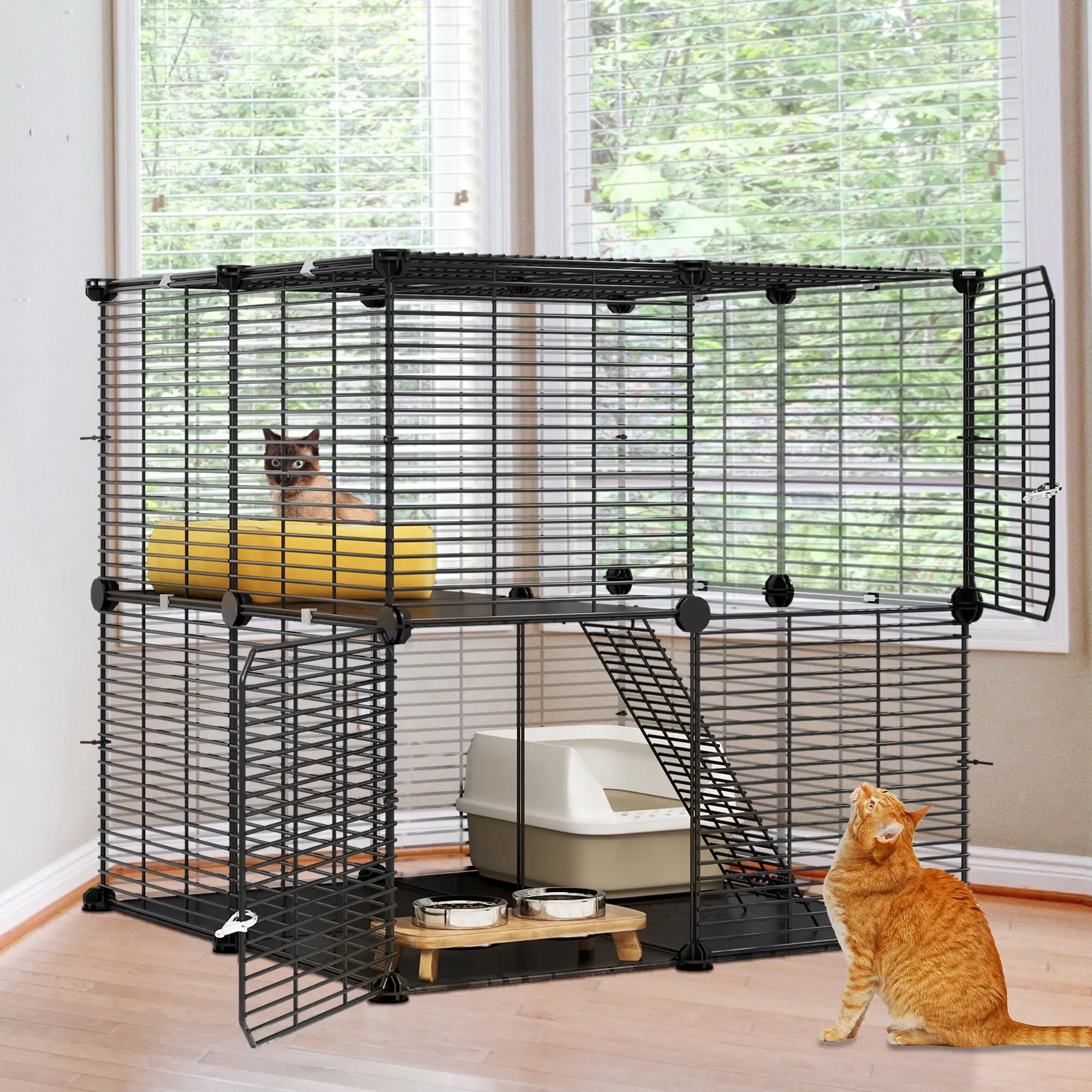 Dextrus 2-Tier Cat Cage.Indoor Pet Cage.DIY Pet Playpen Metal Kennel for 1-2 Cats. Ferrets. Chinchillas. Rabbits. Small Animals. Kittens.Travel and Camping