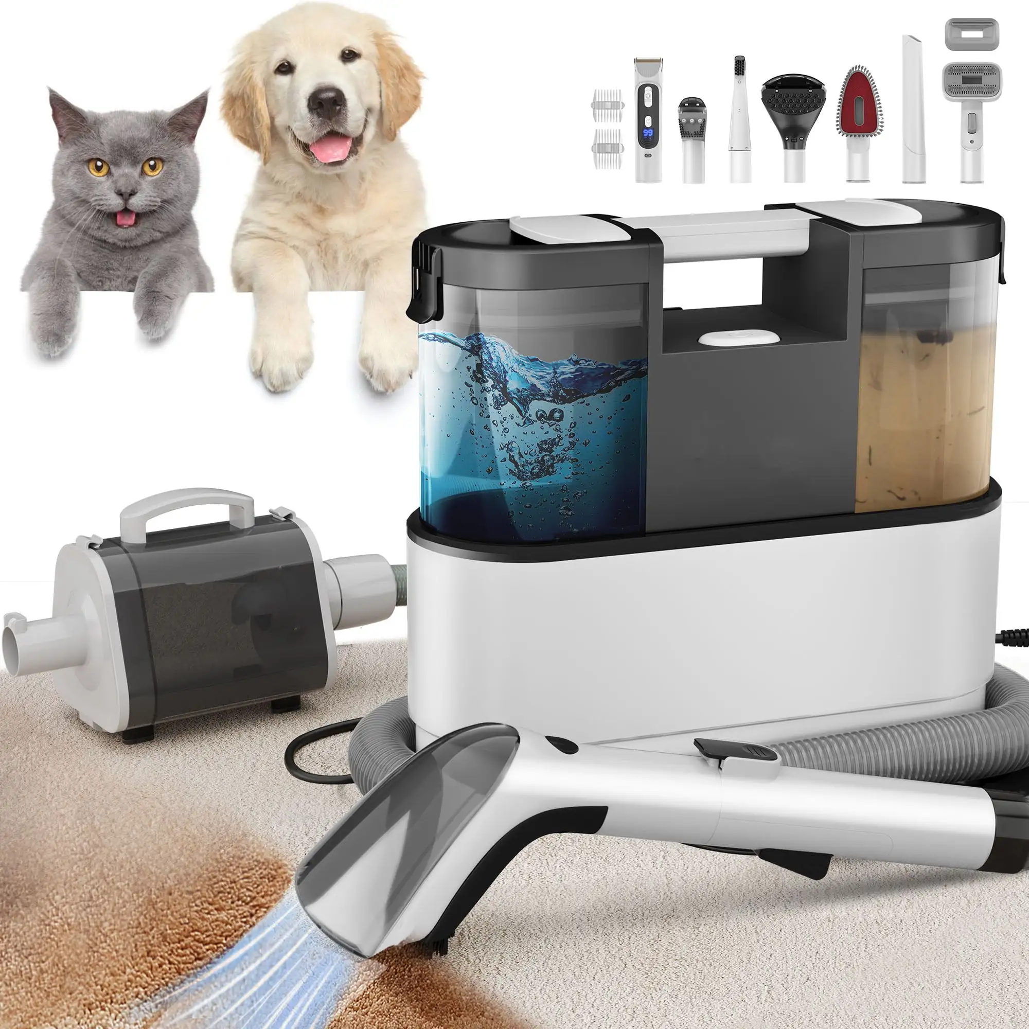 Dextrus 9 in 1 Pet Grooming Kit.7 Pet Grooming Tools. 1.6L Dog Hair Vacuum Suction 99% Pet Hair. Effective Portable Pet Hair Vacuum for Dogs. Cats. and Home CleaningLow Noise Design-Black