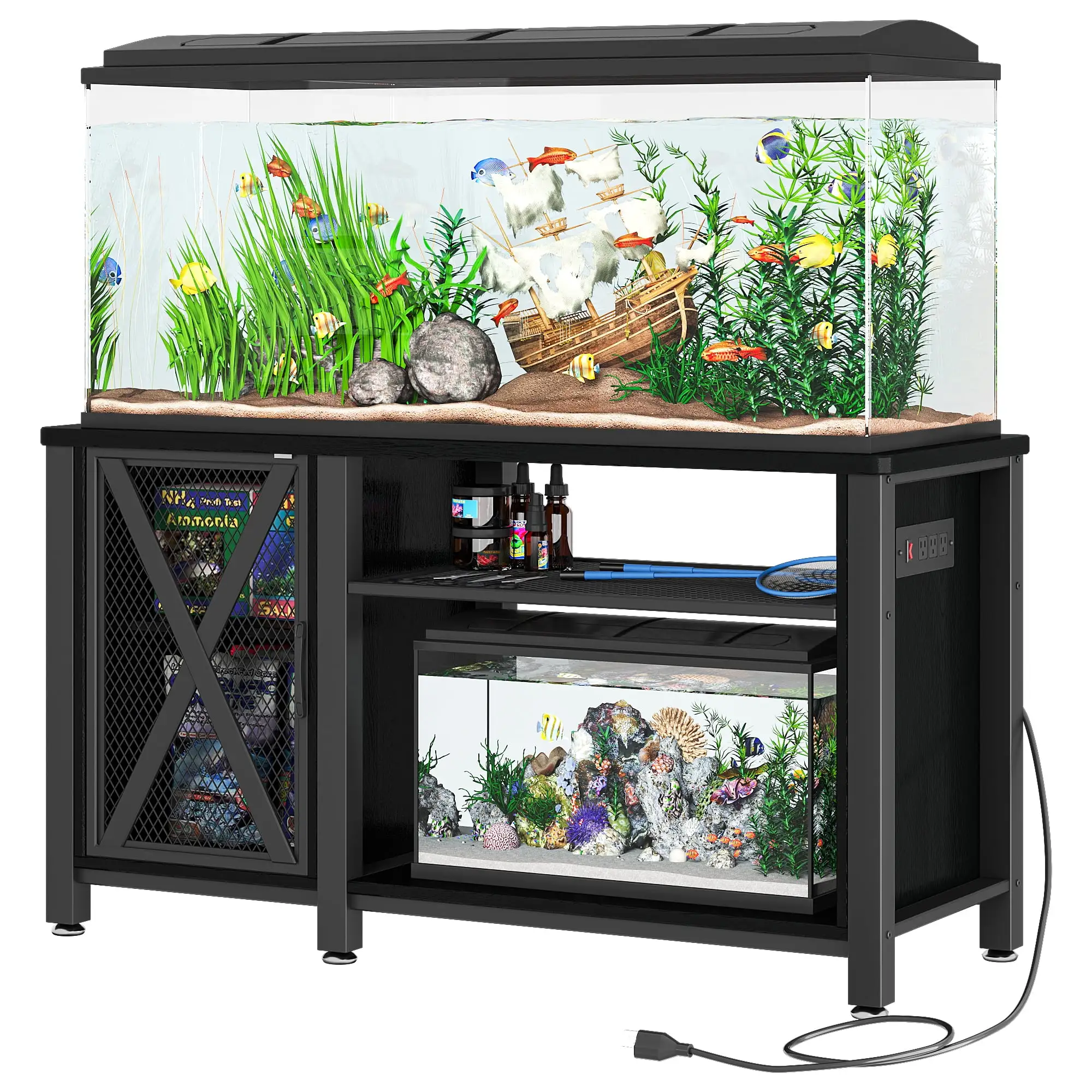 Dextrus Heavy Duty Metal Aquarium Stand with Power Outlets - Suitable for 55-75 Gallon Fish Tank Stand. Turtle Tank. Reptile Terrarium (865lbs Capacity) - Black