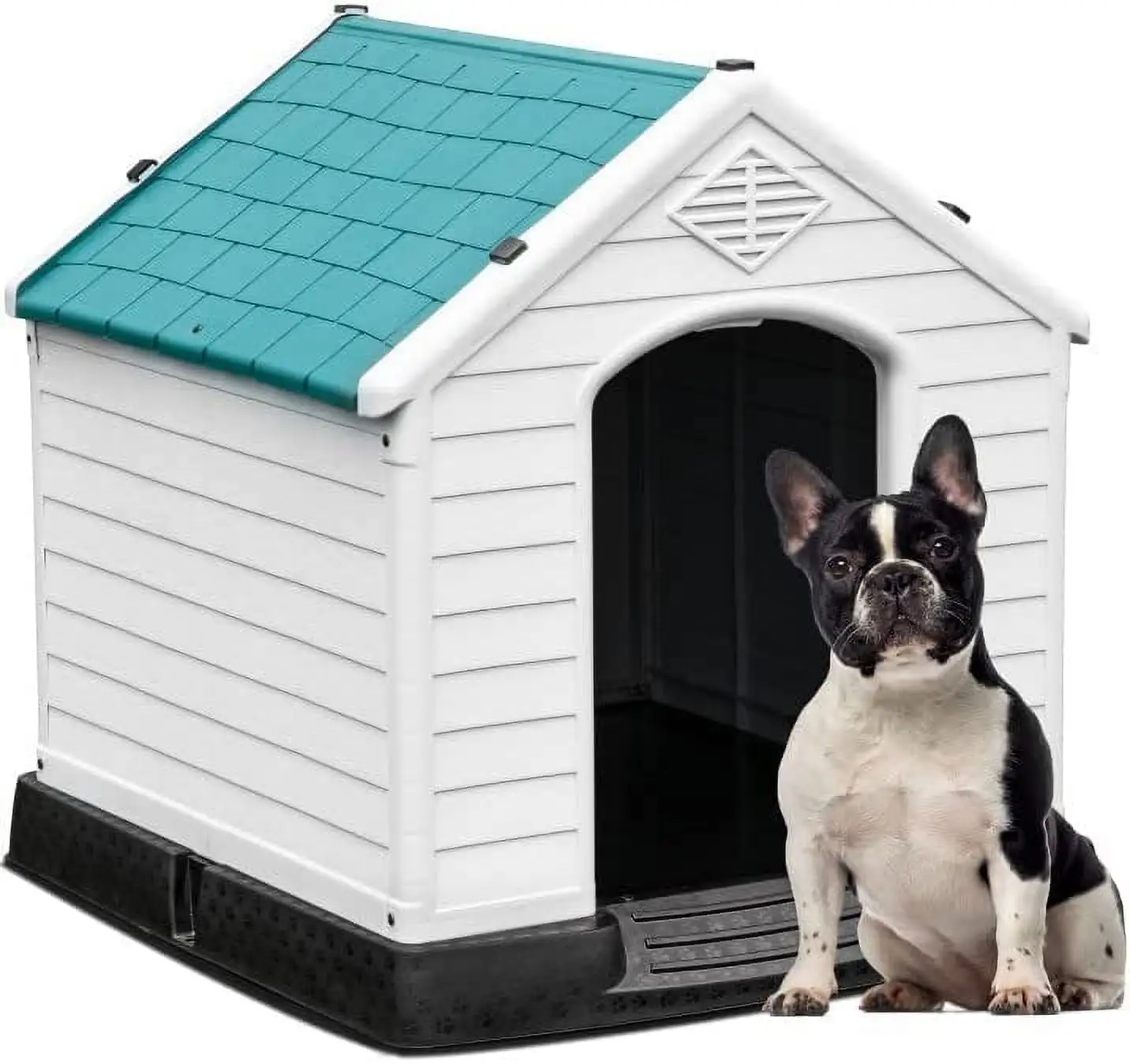 Dextrus Large Plastic Dog House with Air Vents and Elevated Floor.Water Resistant Dog Puppy Shelter for Indoor and Outdoor Use.Spacious and Durable(28.5L*26W*28H. Blue)