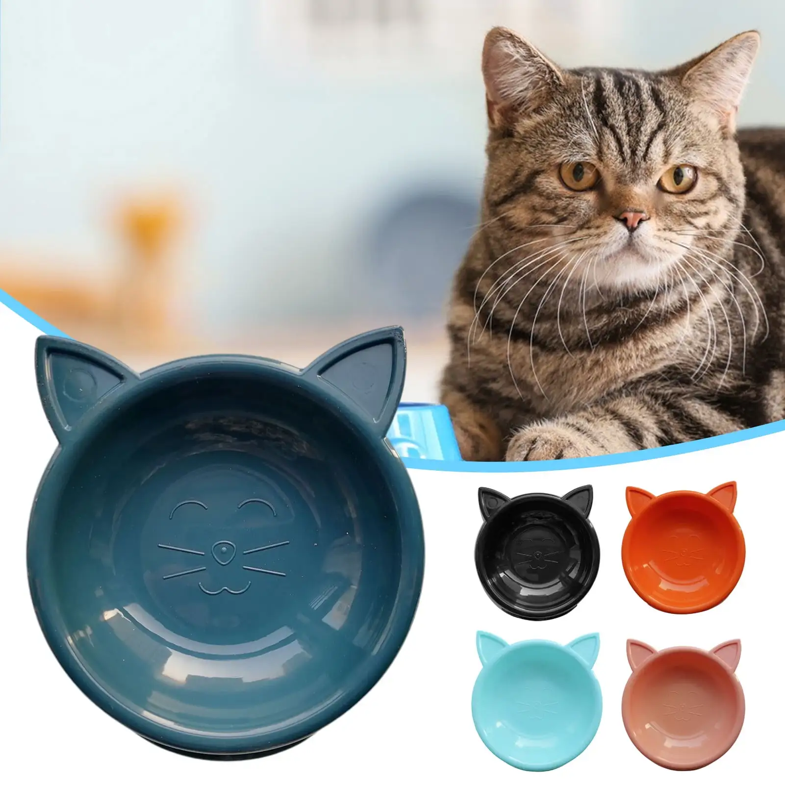 Deyuer Pet Food Bowl Cat Face Shape Large Capacity Feeding Dish Cat Bowl Pet Water Drinking Feeder for Small Dogs Black