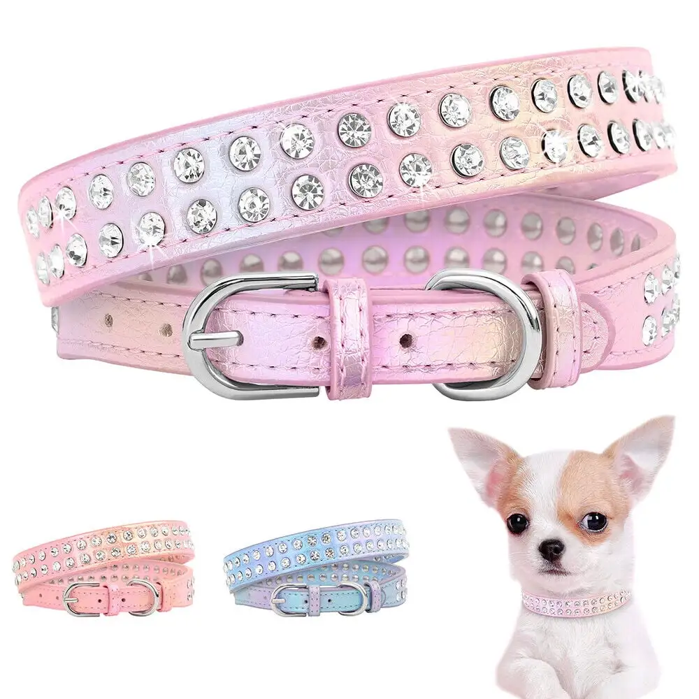 Didog Bling Rhinestone Dog Collar with Studded Diamonds for Small Medium Dogs Cats.Cute Bedazzled PU Leather Dog Collar with Sparkling Crystals for Girl Boy Puppies