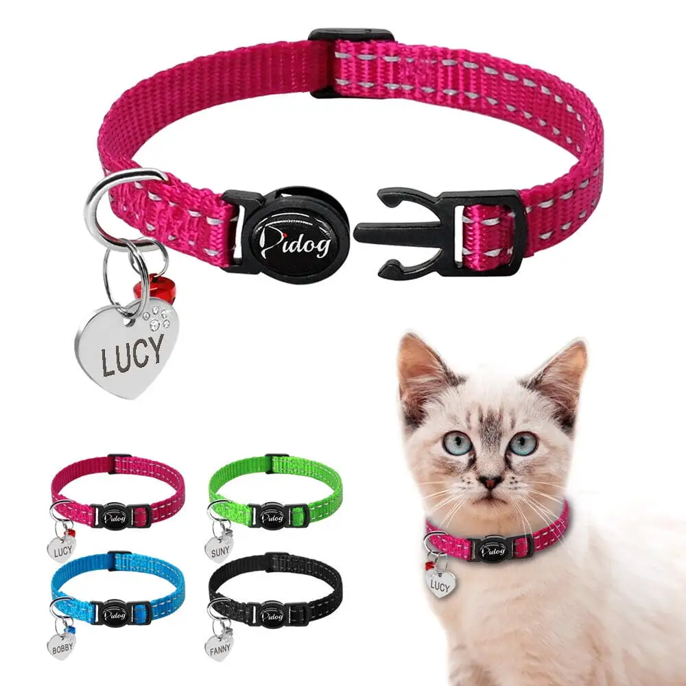 Didog Personaalized Breakaway Cat Collar Custom Name ID Tag Anti-lost Reflective Nylon