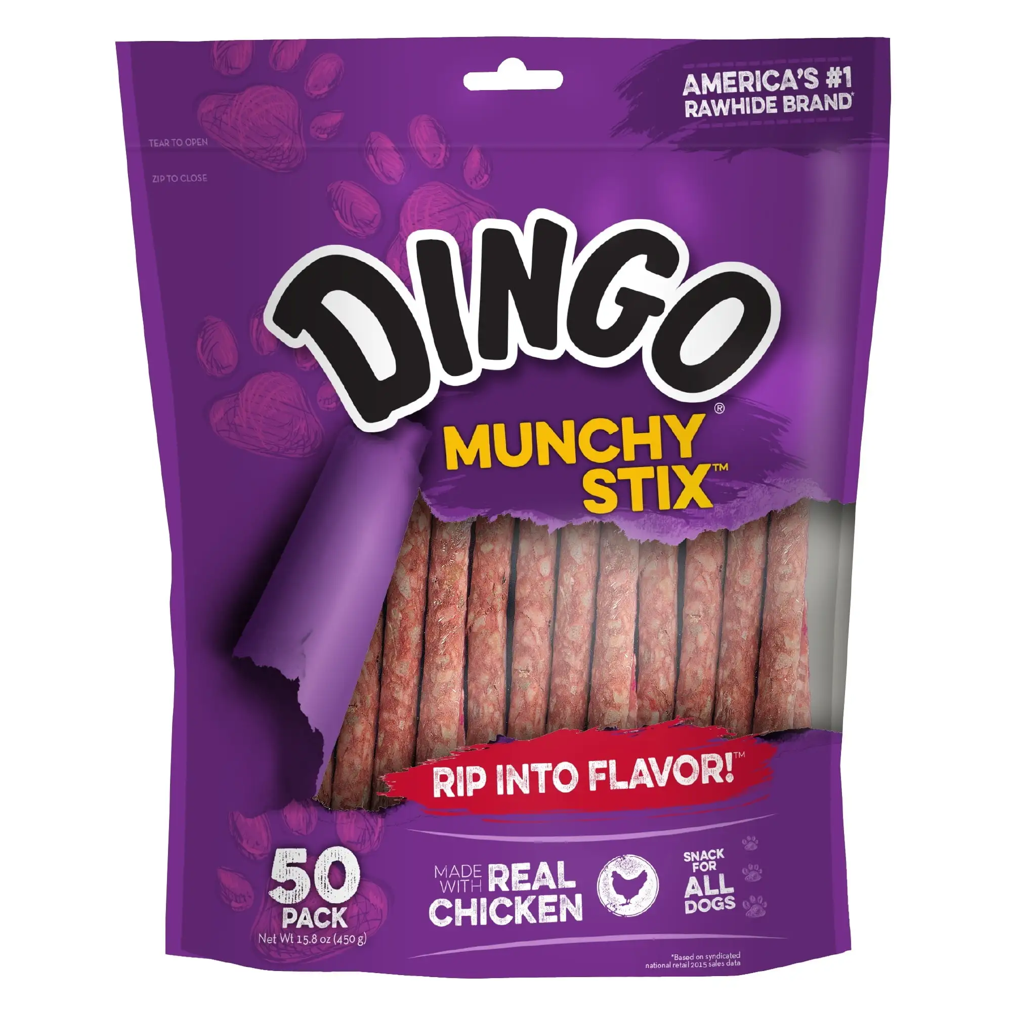 Dingo Munchy Stix Dog Treat w/ Real Chicken. 50-Count