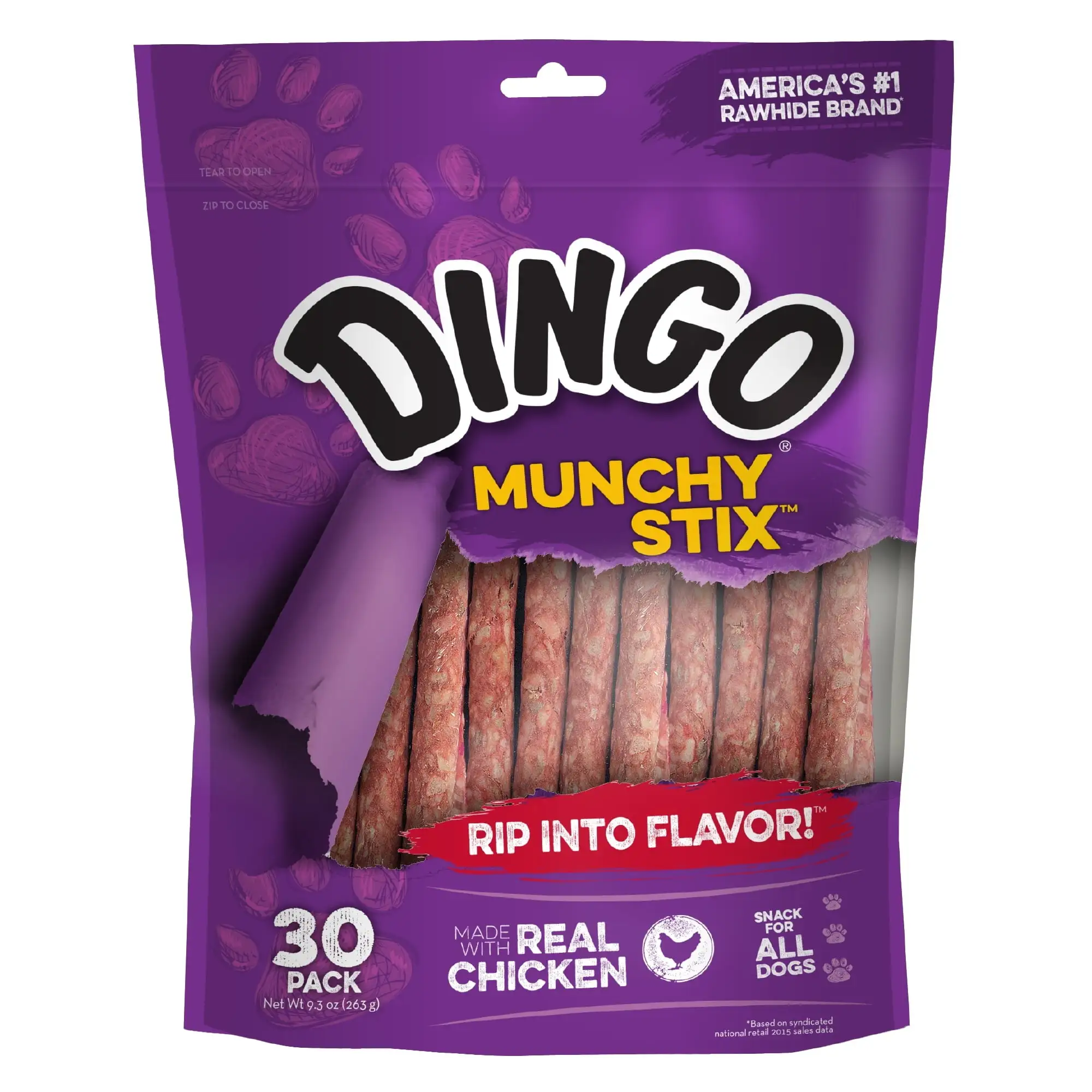 Dingo Munchy Stix Rawhide Chicken Treat for Dogs. 30-Count