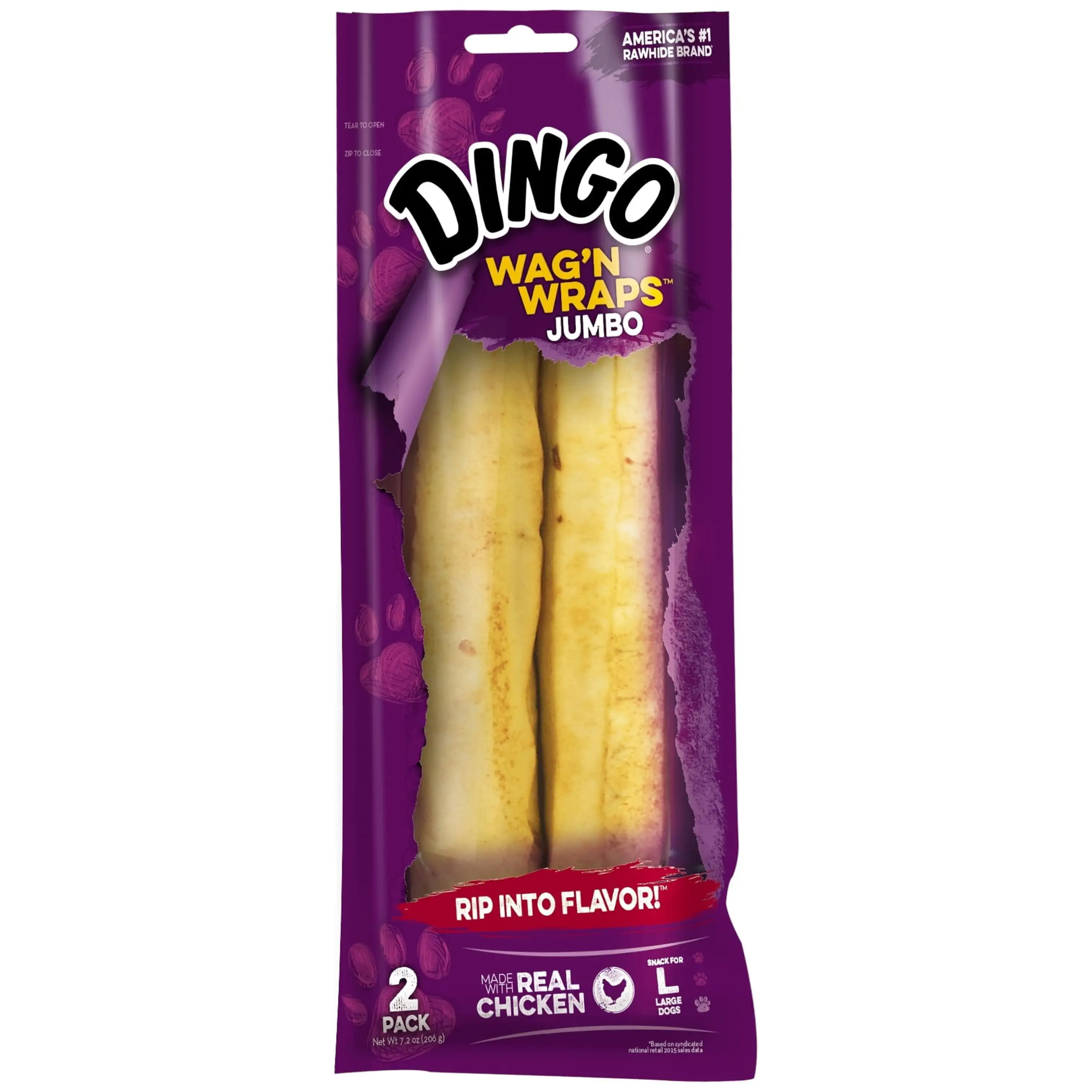 Dingo Wag 'N' Wraps Jumbo Dog Chew with Real Chicken. 2-treats