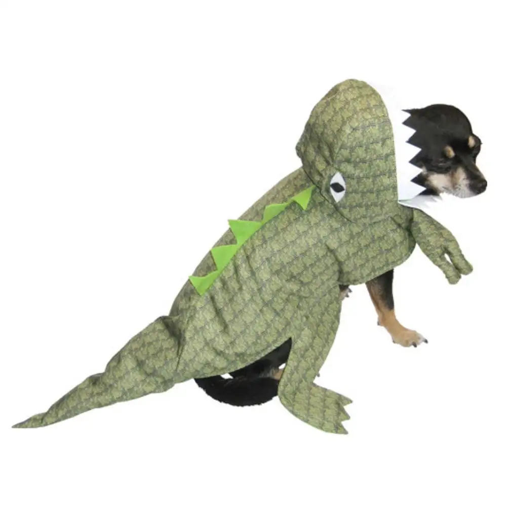 Dinosaur Dog Costume Plush Green T-Rex Pet Outfit XXS