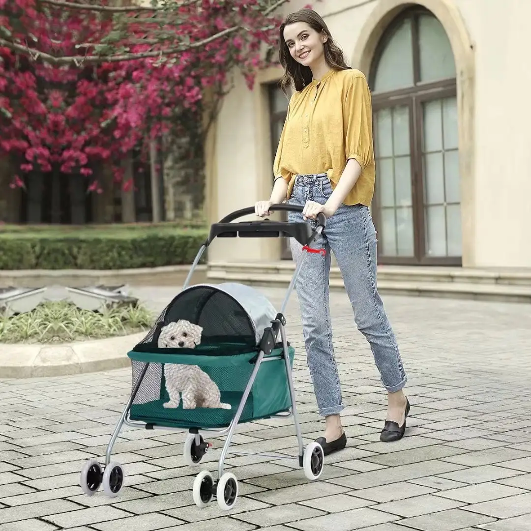 Dkeli Pet Stroller with Cup Holder for Small Dogs.Teal