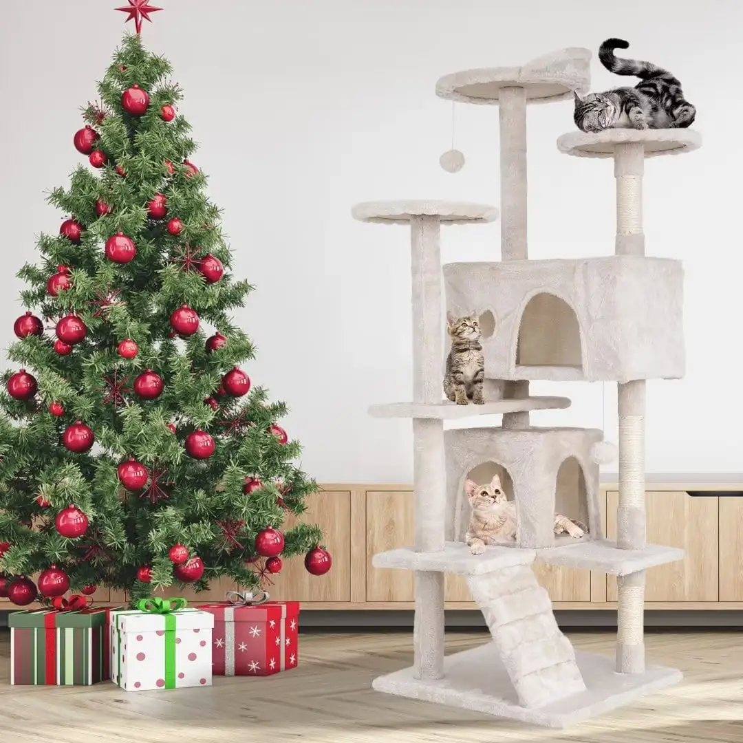 Dkelincs 54 inch Cat Trees and Towers for Indoor Cats. Cat Condo Scratching Post for Adult Cats. Multi-Level Cat Towers for Small Cats. Beige