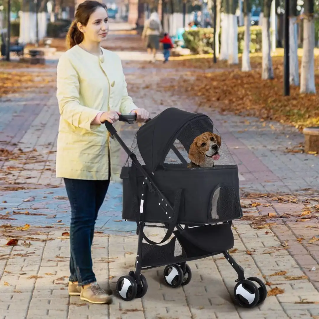 Dkelincs Pet Stroller. 3 Wheels Folding Dog Stroller for Medium Dogs with Detachable Carrier. Black