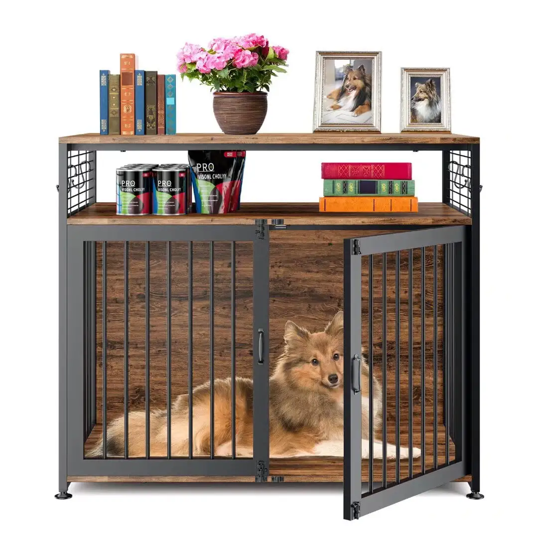 Docred Dog Crate Furniture .41 Wooden Dog Cage for Large/Medium.Heavy Duty Dogs Safe Dog Cage House with Extra Shelf Space. Decorative Side End Table41*23*35