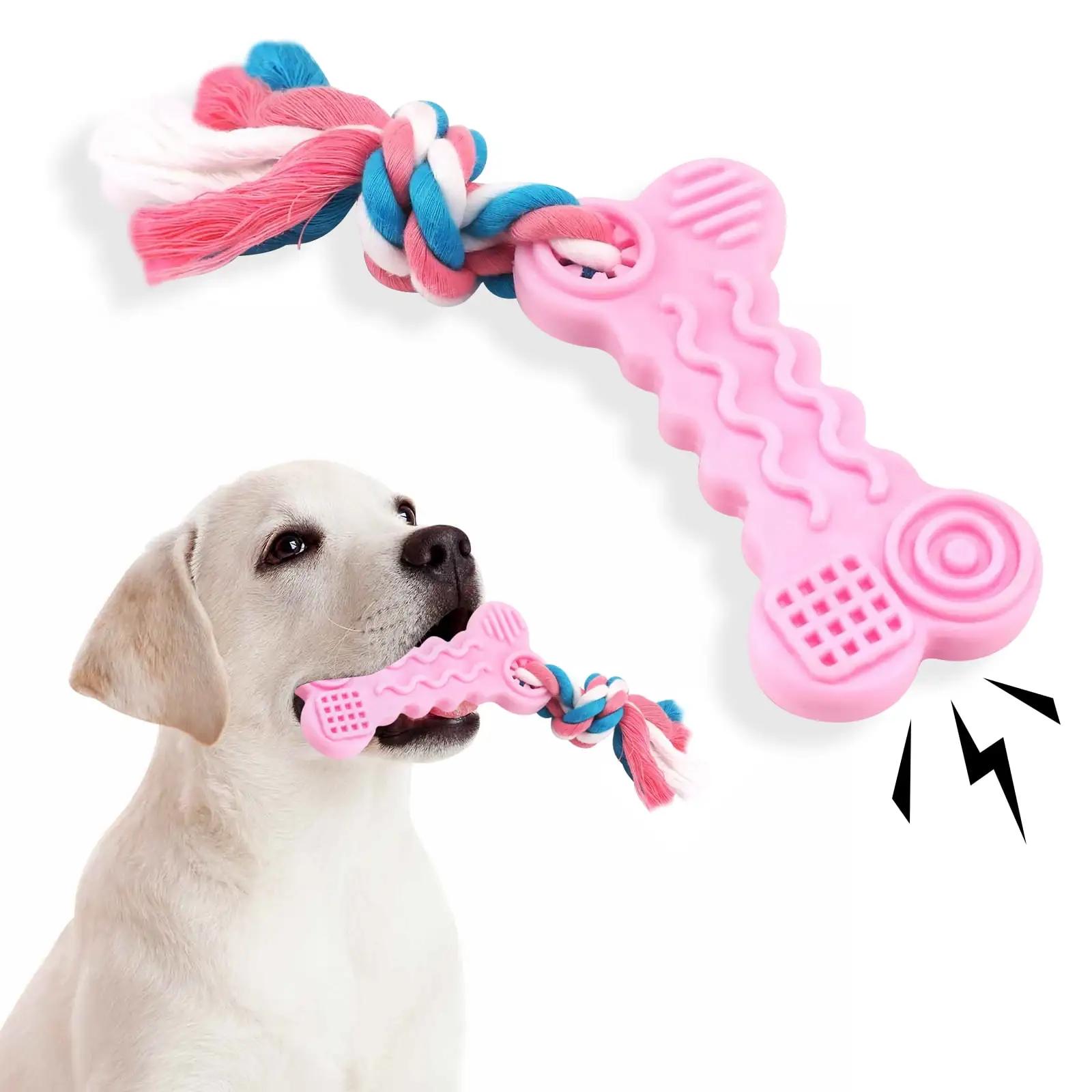 Dog Aggressive Chew Toys. Teething Toys with Rope for Puppies and Small Dogs. Teething Cleaning Tough Chew Toys Set. Interactive Dog Soothes Gums and Pain Lessens Toys. Pink