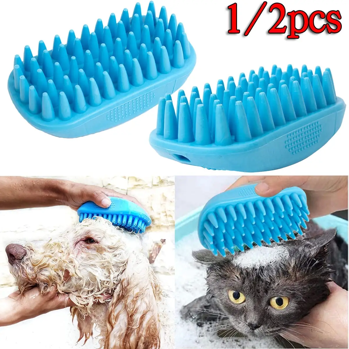 Dog Bath Brush.Rubber Dog Shampoo Grooming Brush. Silicone Dog Shower Wash Curry Brush. for Short Long Haired Dogs Cats Massage Comb. Soft Shedding Bathing Brush Removes Loose & Shed Fur.1/2pcs