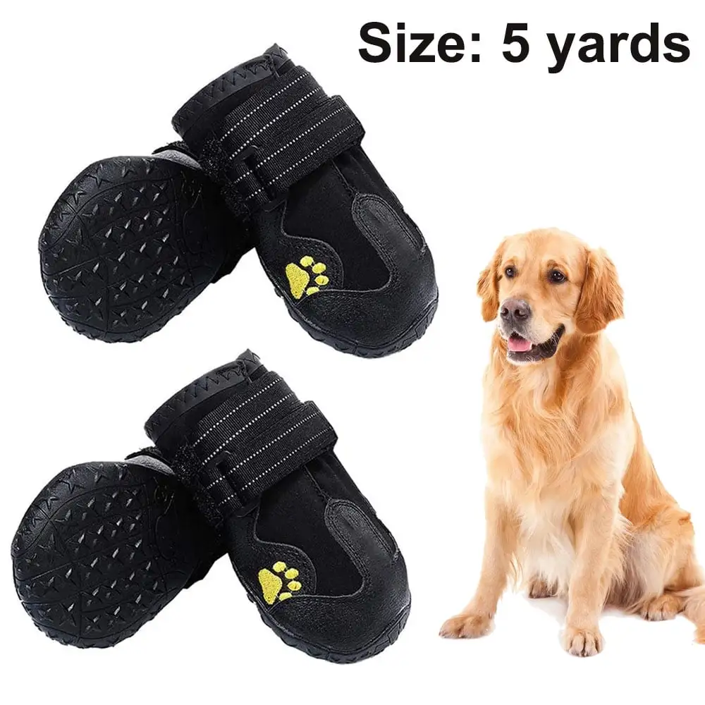 Dog Boots.Waterproof Dog Shoes.Dog Booties with Reflective Rugged Anti-Slip Sole and Skid-Proof.Outdoor Dog Shoes for Medium to Large Dogs 4Ps.Black5 yards