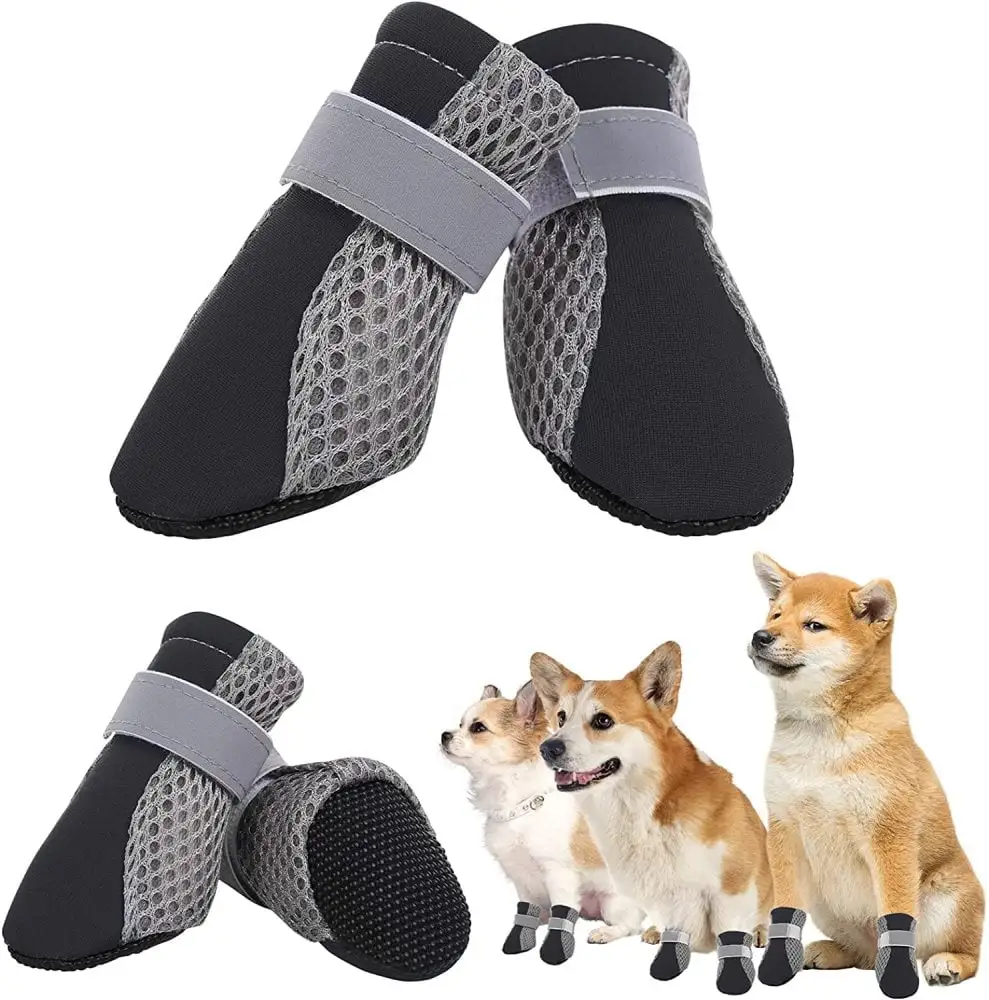 Dog Boots Waterproof Shoes for Dogs. Hot Pavement Summer Breathable and Soft. Mesh Paw Protectors with Reflective Strips. Rugged Anti-Slip Sole. for Small Medium Dogs Hiking. Black