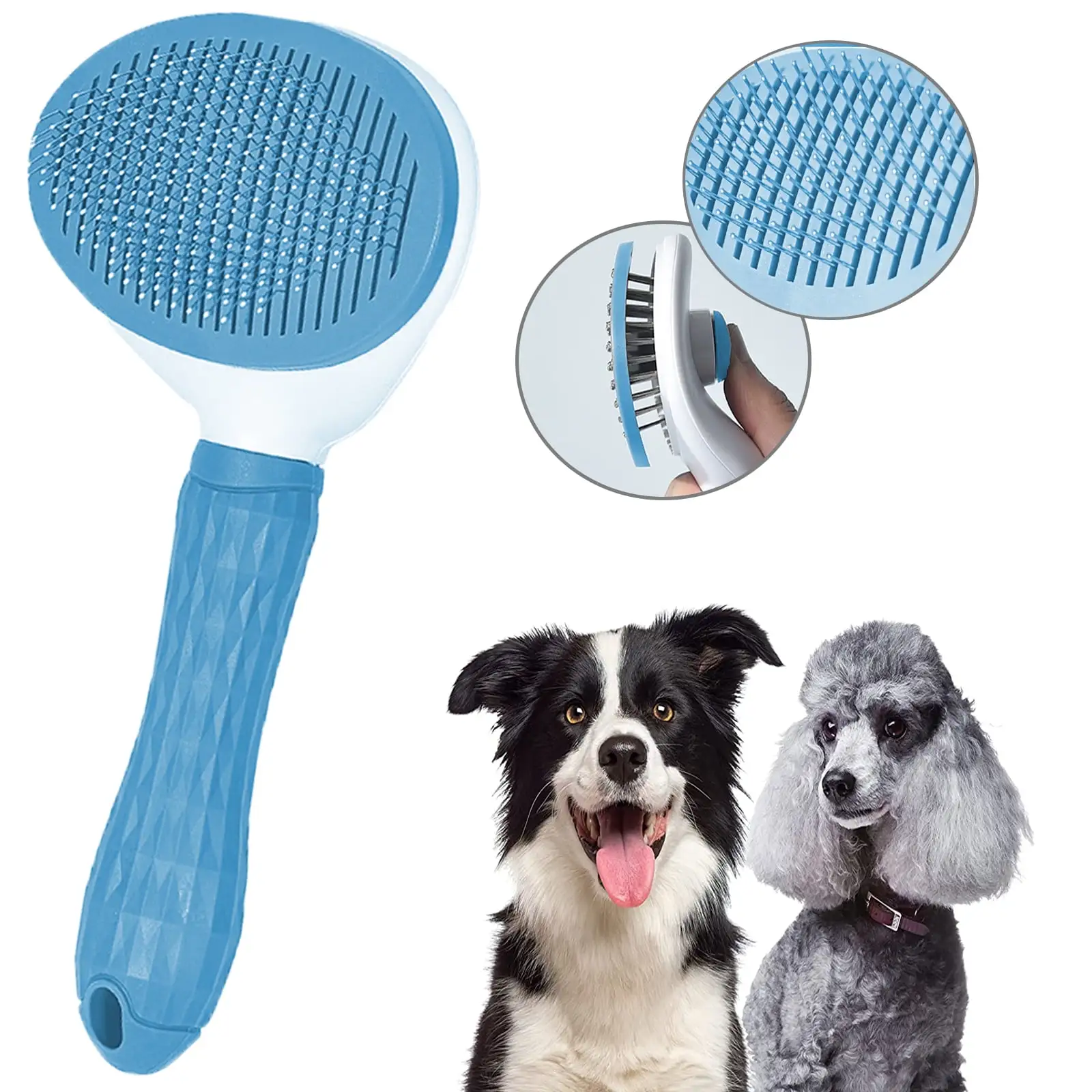 Dog Brush. Cat Self Cleaning Slicker Brush. Pet Shedding Grooming Brushes Remove Long Short Hair Massaging Comb Indoor Dog. Removes Loose Undercoat for Puppy Kitten. Blue