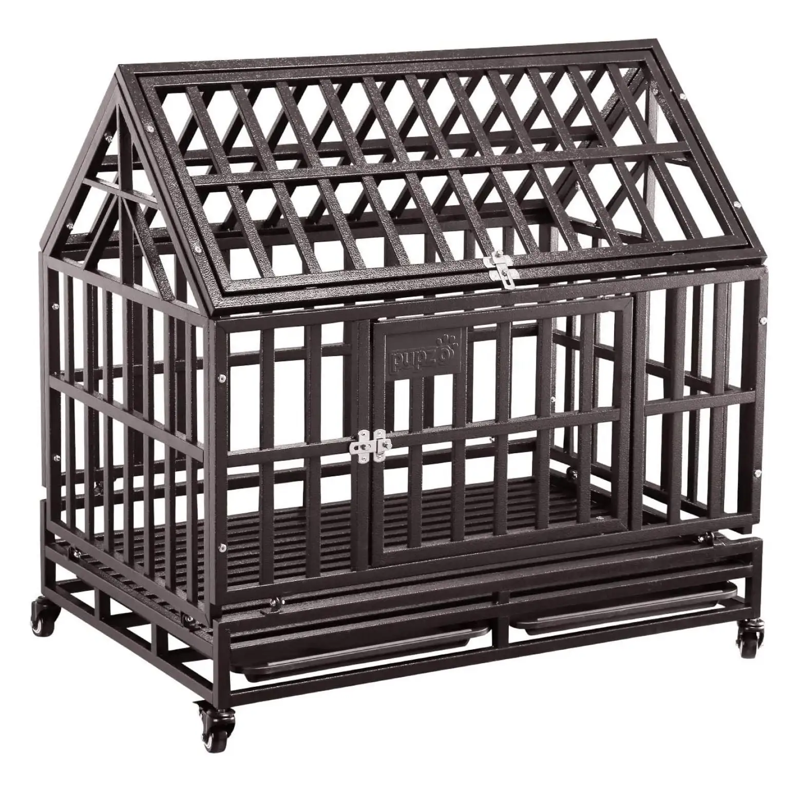 Dog Cage Crate Kennel Heavy Duty Tear Resistant Square Tube with Four Wheels for Large Dogs Easy to Install (38 inch roof. Brown)