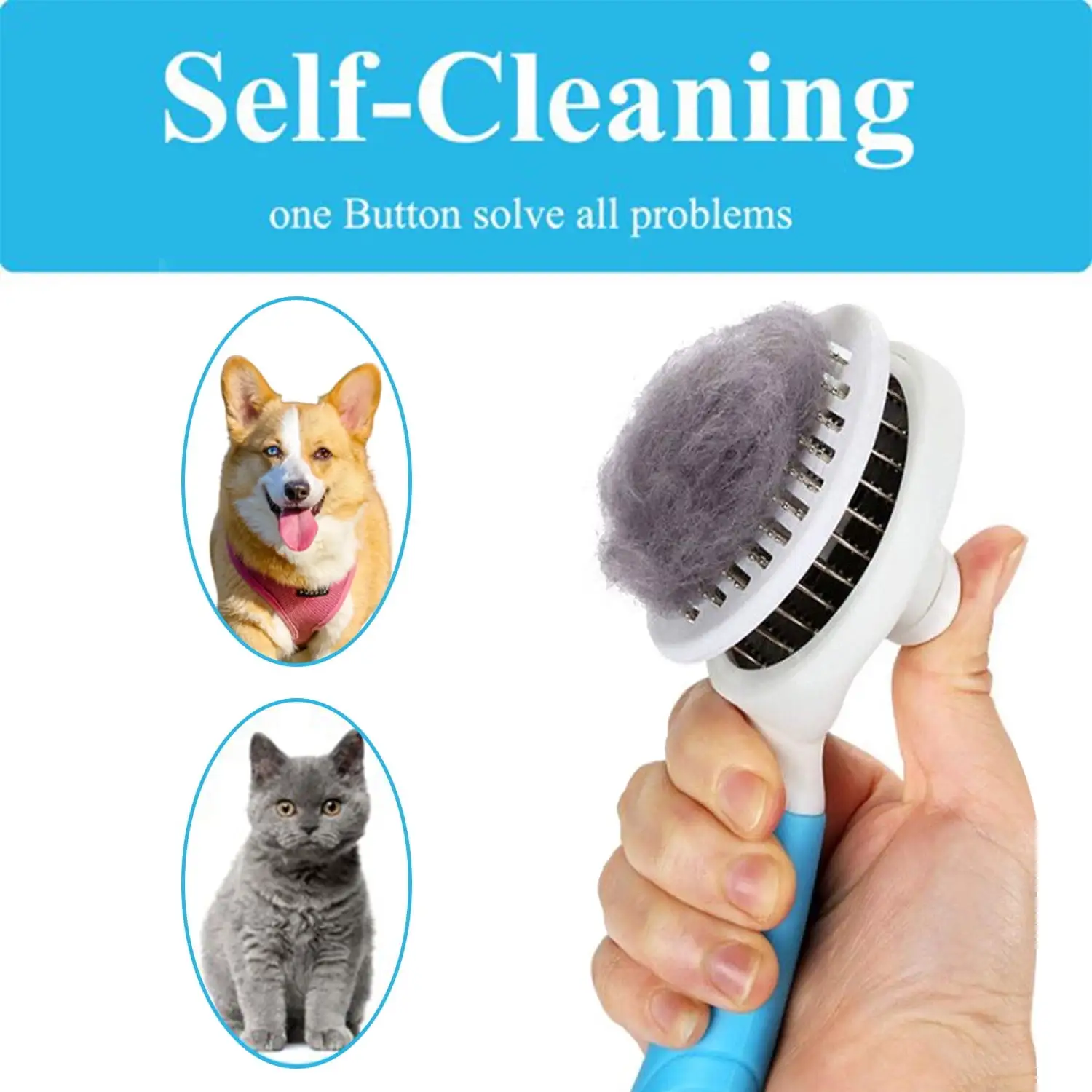 Dog & Cat Brush. Self Cleaning Slicker Brushe for Shedding and Grooming Removes Loose Undercoat. Mats and Tangled Hair Grooming Comb for Cat Dog Brush Massage