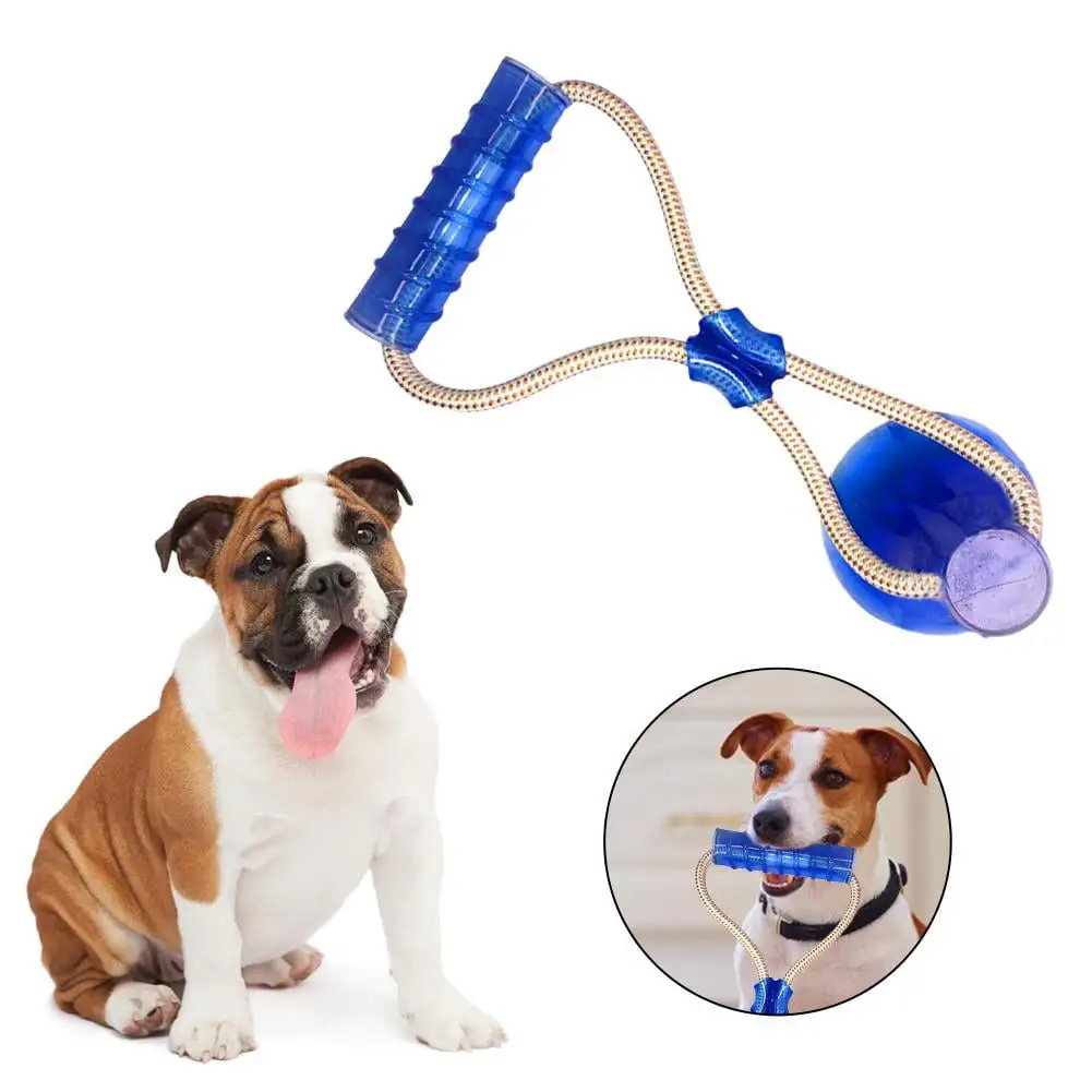 Dog Chew Suction Cup Tug of War Toy Multifunction Interactive Pet Aggressive Chewers Rope Puzzle Toothbrush Molar Bite Squeaky Toys Ball with Teeth Cleaning 