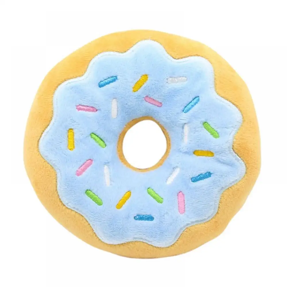 Dog Chew Toy Soft Plush Donut Shaped Squeaky Squeaking Sound Toy. Plush Pet Puppy Toys Soft Pets Bite Chewing Puppy Dog Toy. Blue