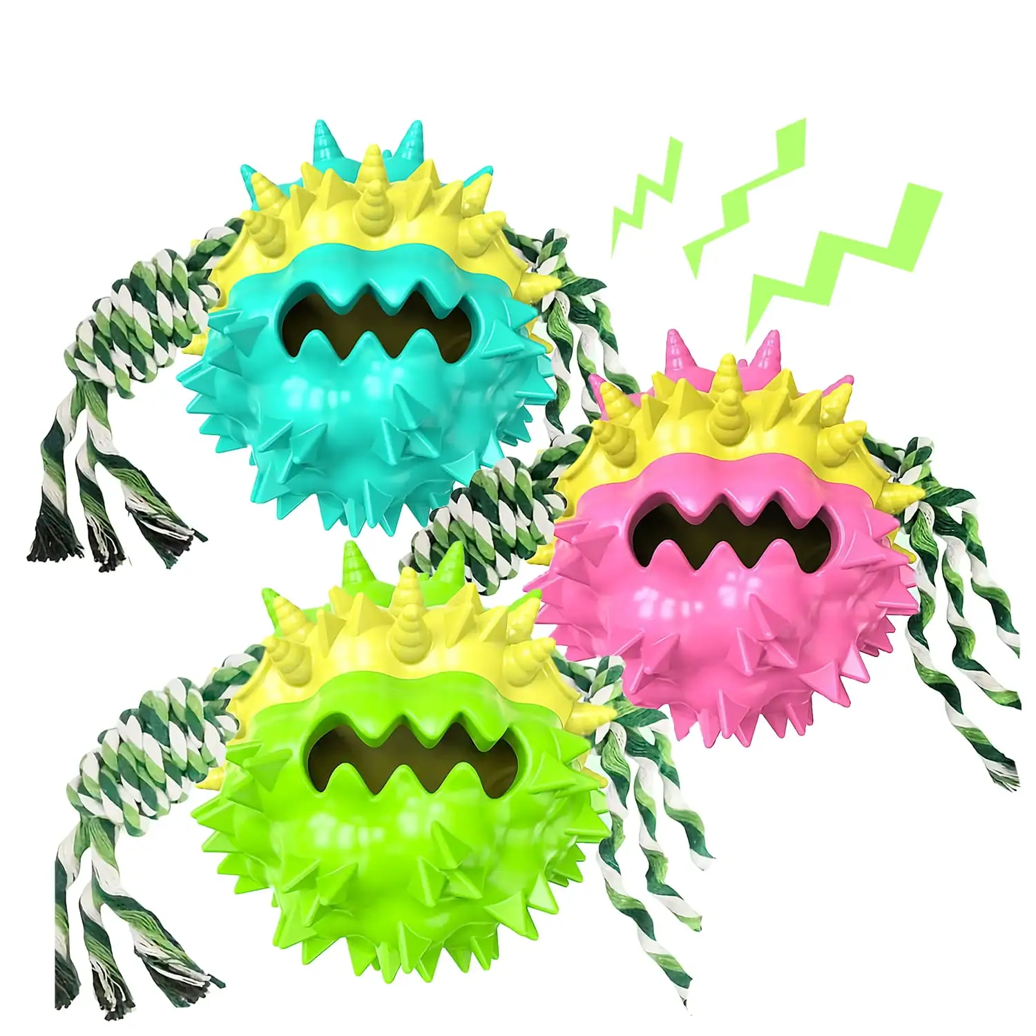 Dog Chew Toys Ball for Aggressive Chewers. Likaty Indestructible Squeaker Dog Toy Puppy Chew Teething Toys for Large Medium Small Dogs.3 Packs